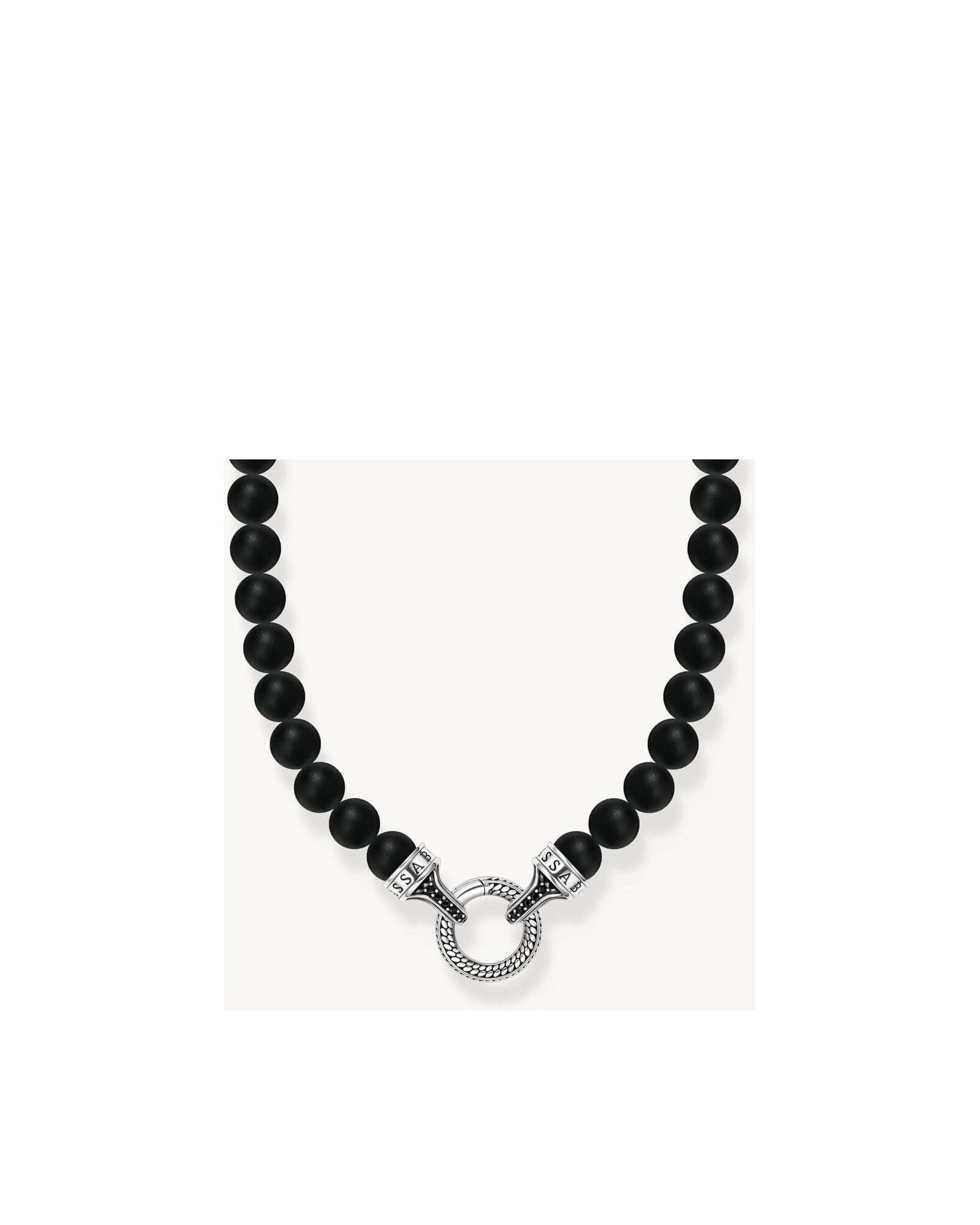 Chaîne Obsidian Beads en argent avec perles d’obsidienne noire et fermoir en argent décoré.
