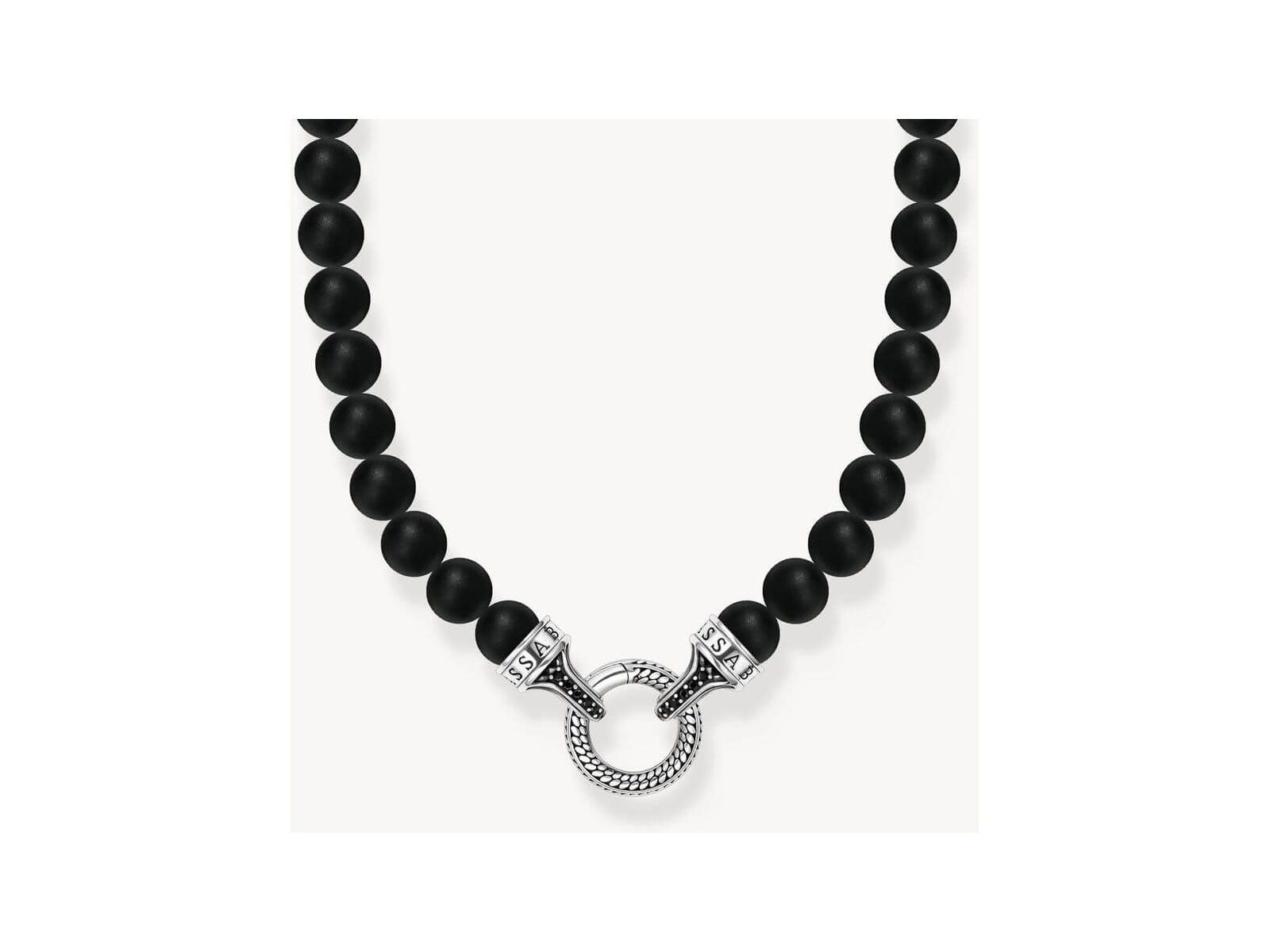Chaîne Obsidian Beads en argent avec perles d’obsidienne noire et fermoir en argent décoré.