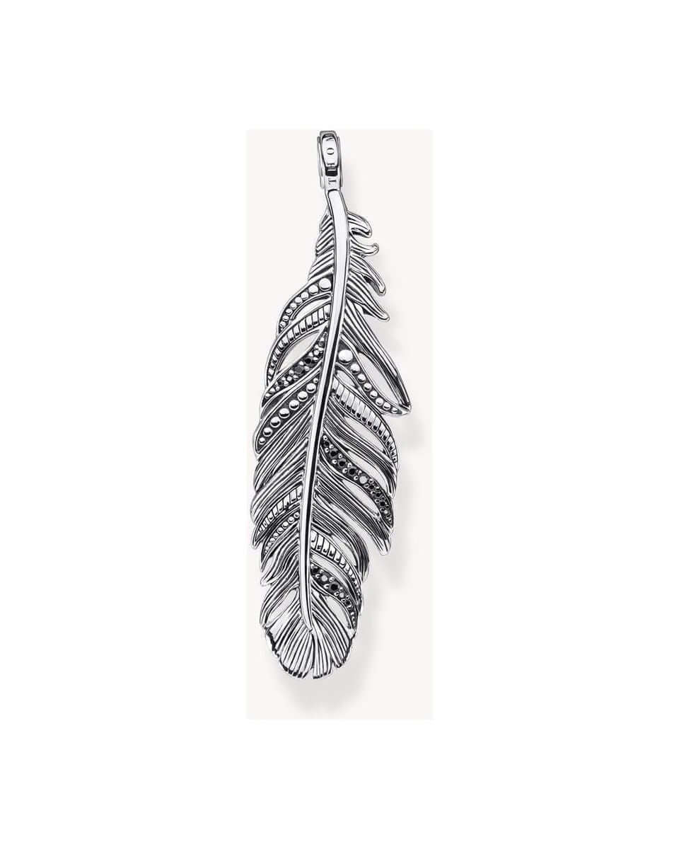 Pendentif plume en argent sterling noirci avec oxydes de zirconium noirs, élégant et polyvalent.
