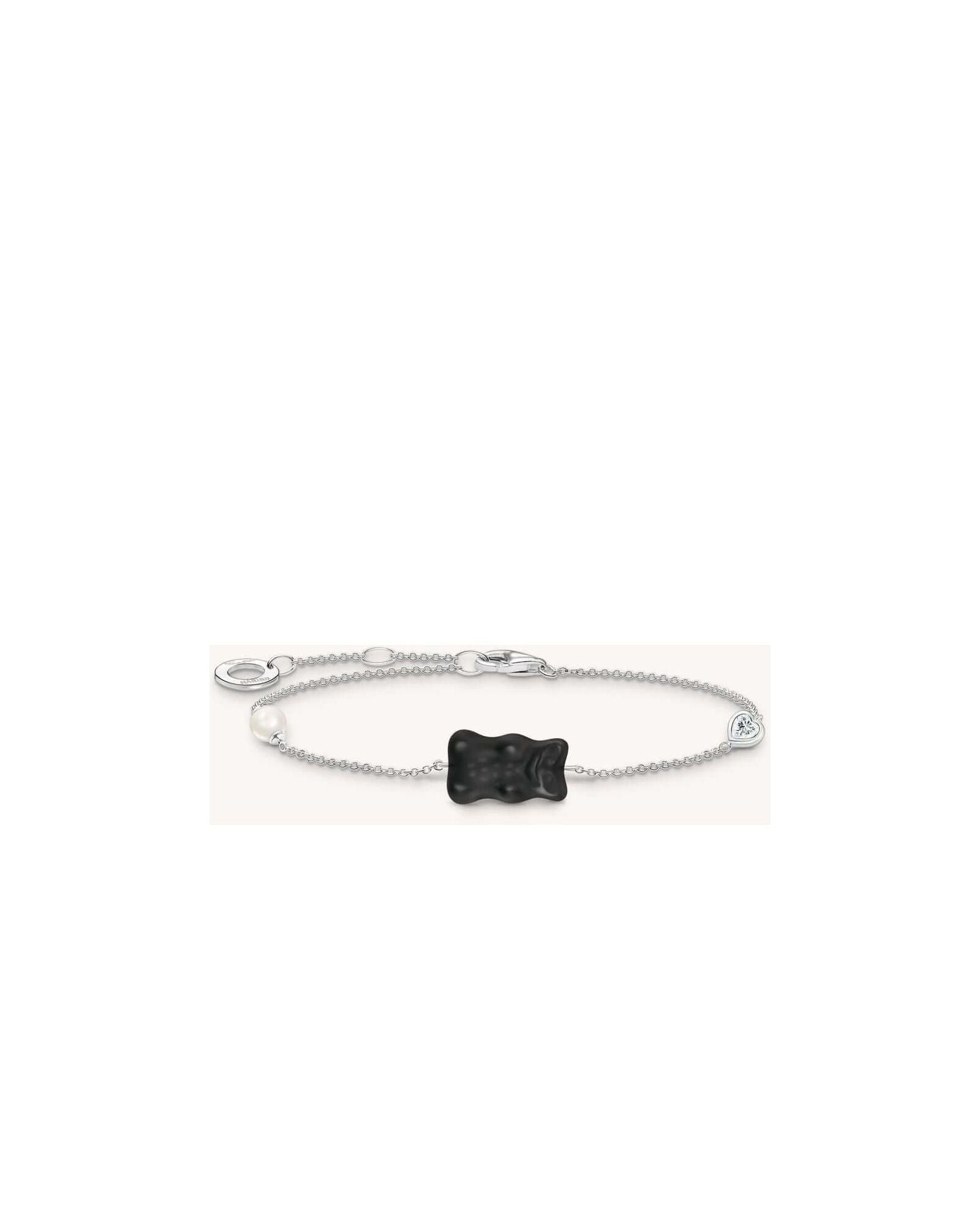Bracelet argent A2151-052-11-L19V avec pendentif Ours d’or HARIBO en cristal noir et perle de culture.