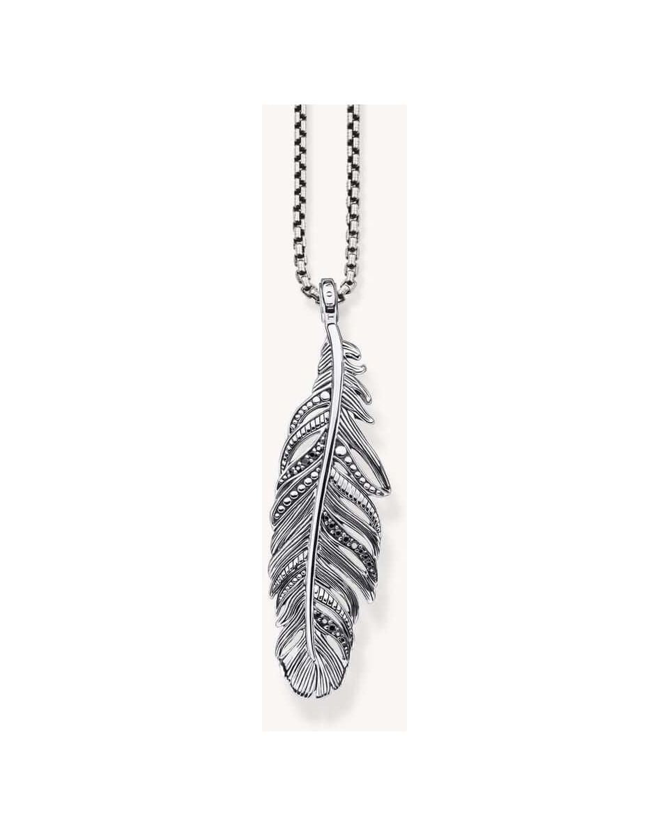 Pendentif plume Thomas Sabo en argent sterling noirci avec oxydes de zirconium, élégant et polyvalent.