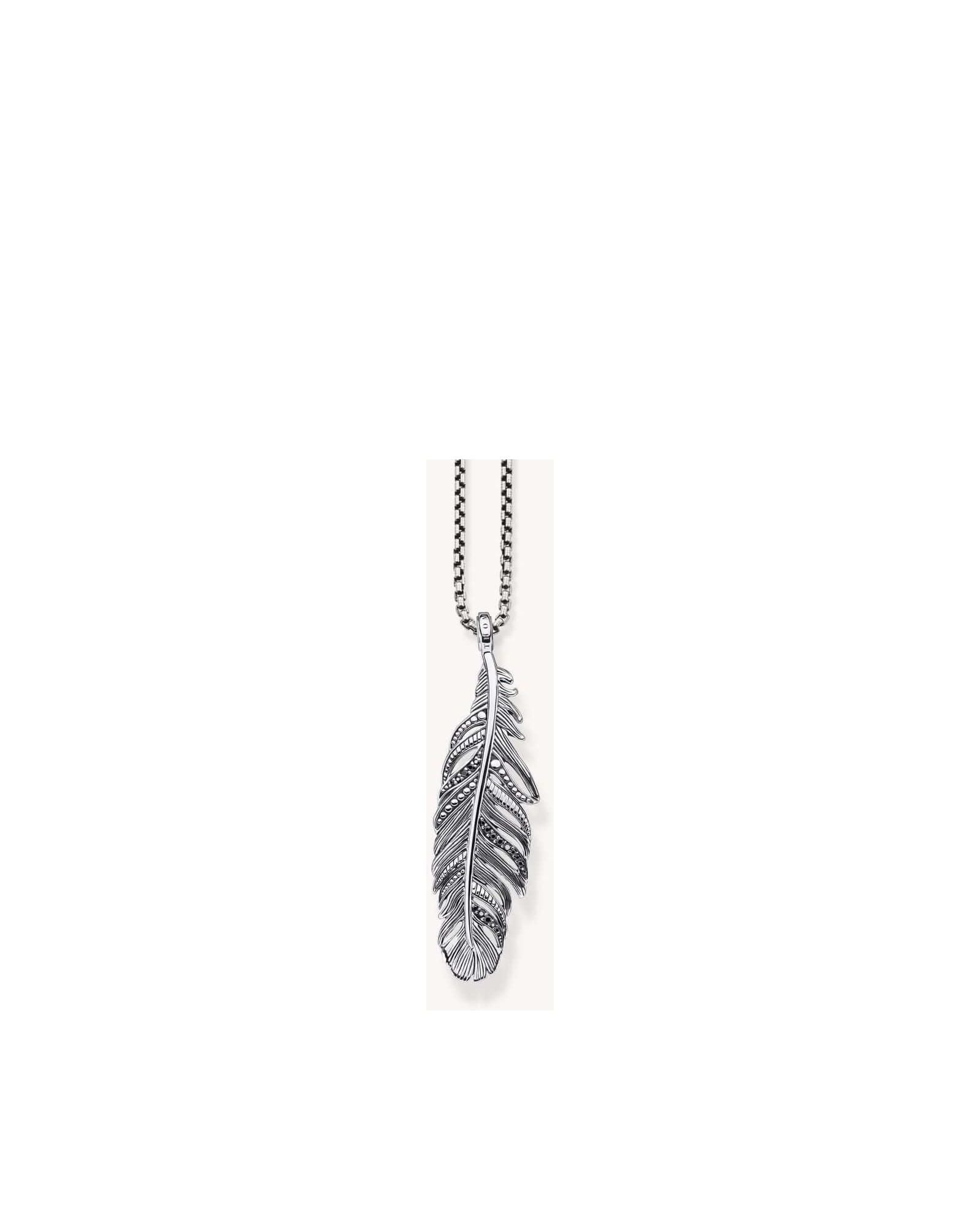 Pendentif plume Thomas Sabo en argent sterling noirci avec oxydes de zirconium, élégant et polyvalent.