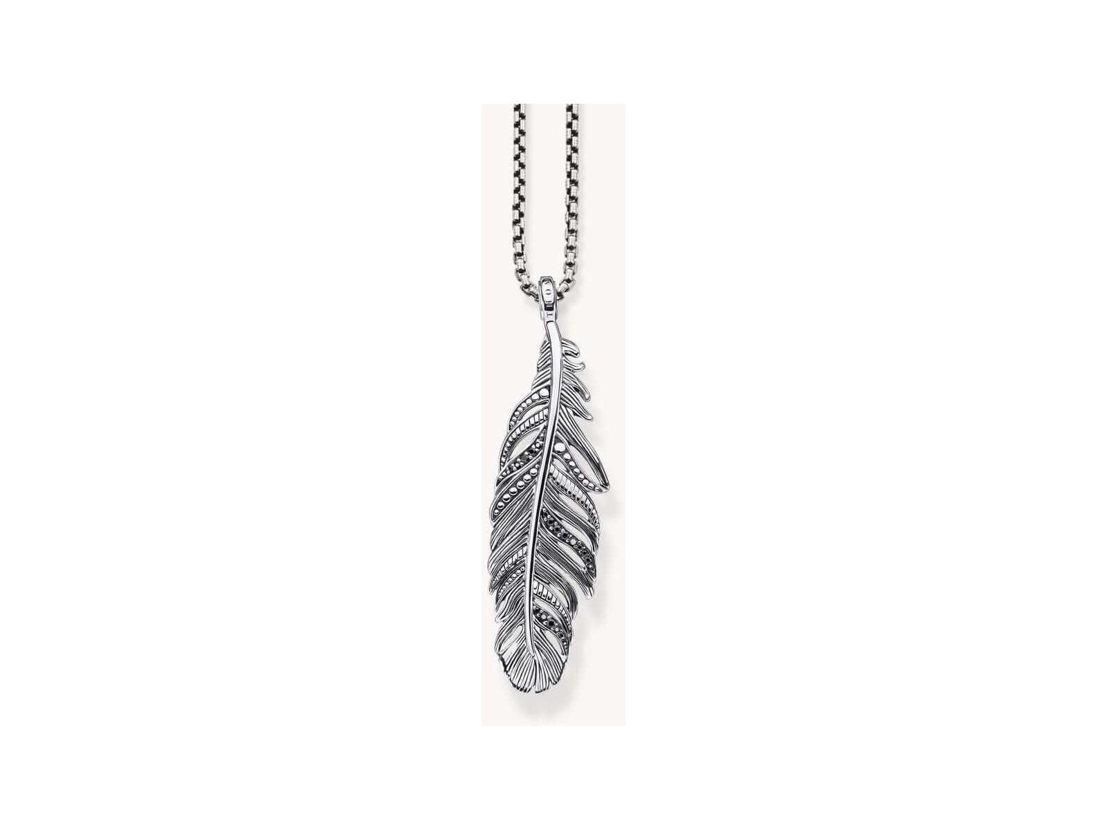 Pendentif plume Thomas Sabo en argent sterling noirci avec oxydes de zirconium, élégant et polyvalent.