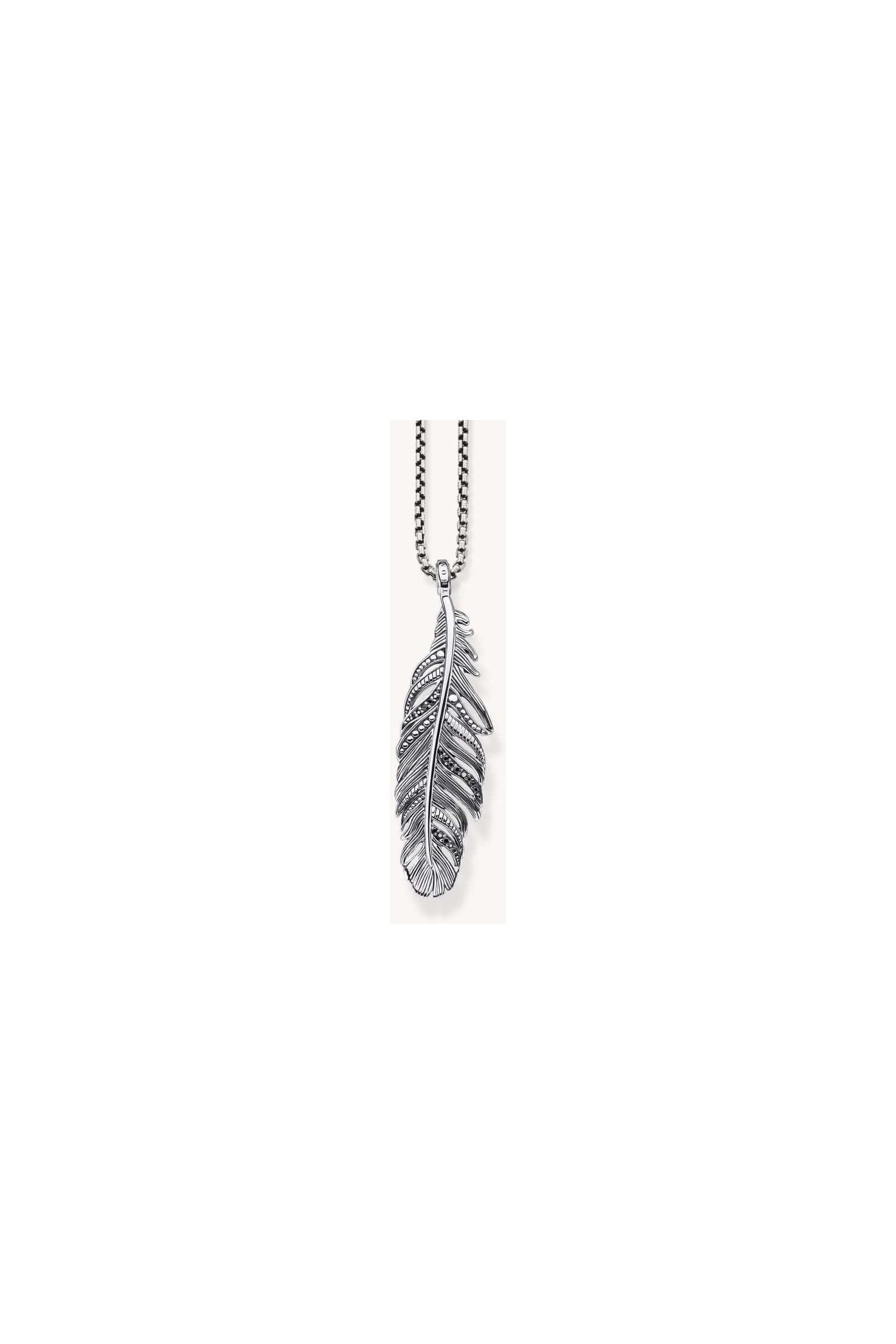 Pendentif plume Thomas Sabo en argent sterling noirci avec oxydes de zirconium, élégant et polyvalent.