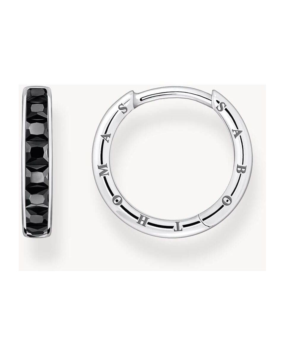 Créoles en argent sterling avec zircones noires taille princesse, design moderne et élégant.