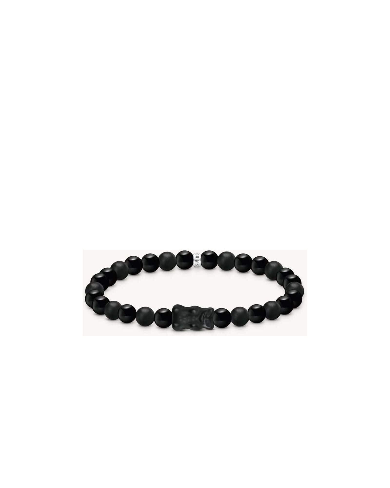 Bracelet en perles d'obsidienne noire avec ours en cristal noir, élégant et moderne.