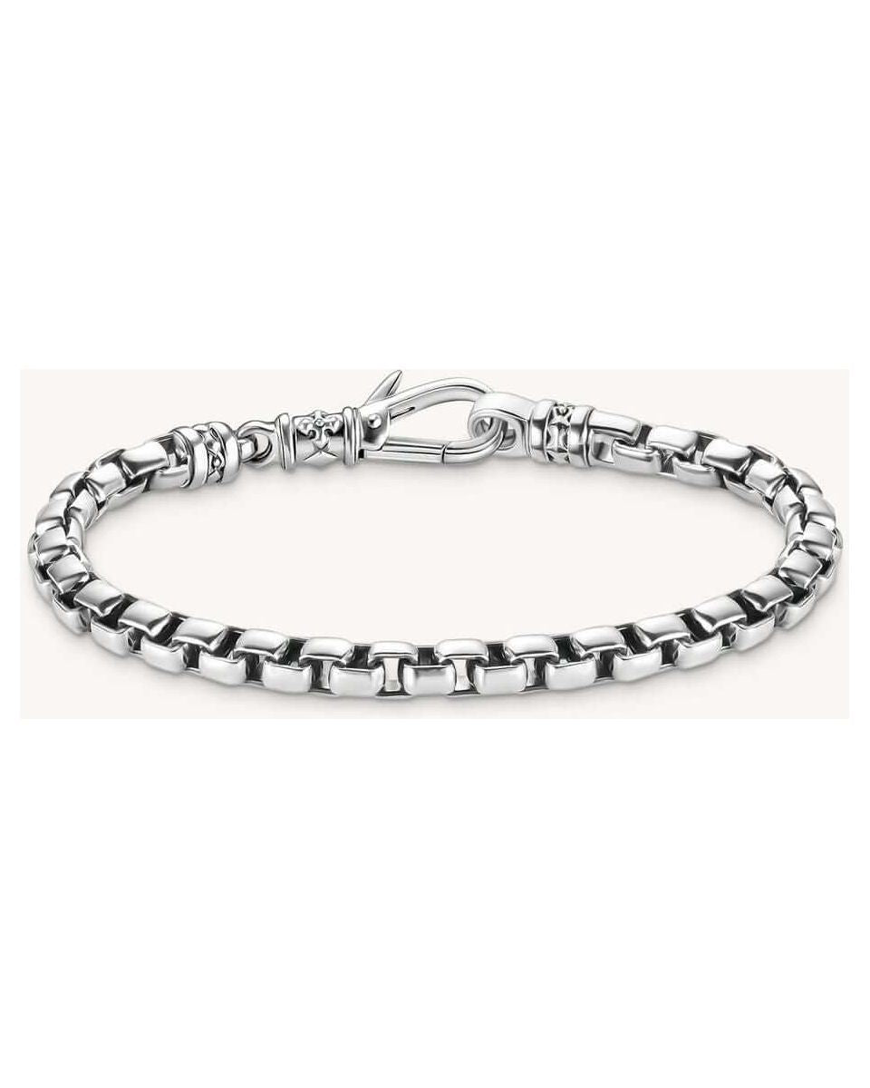 Bracelet Box Chain Argent en argent recyclé avec grand mousqueton, design élégant et engagé pour un look sophistiqué.