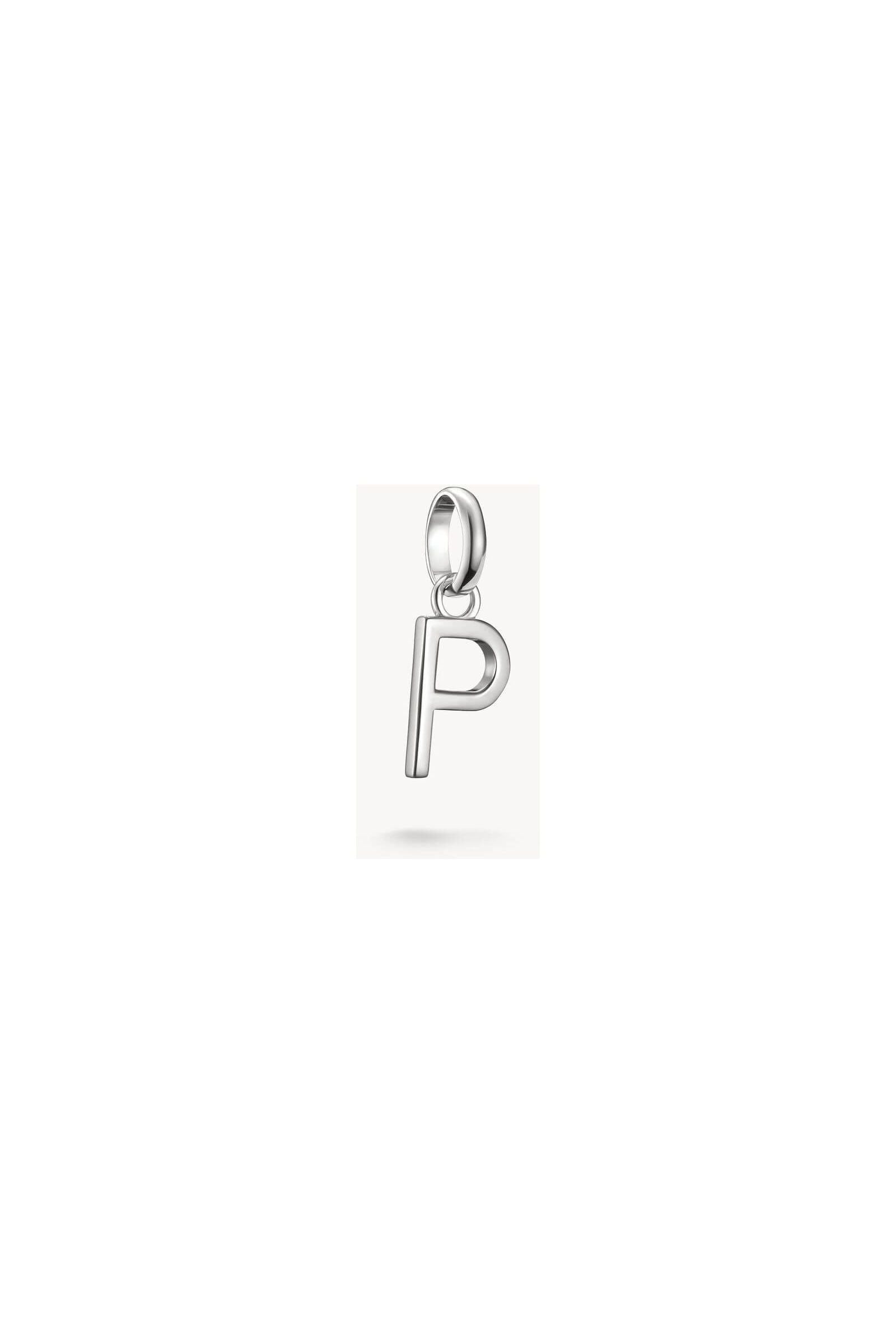 Pendentif charm en argent 925 en forme de lettre P, idéal pour personnaliser des bijoux.