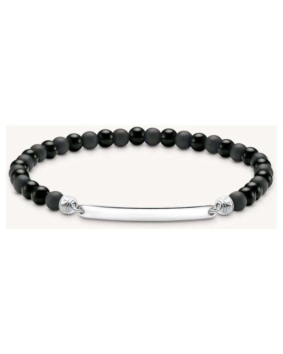 Bracelet extensible en obsidienne noire avec barrette en argent recyclable, idéal pour personnalisation.