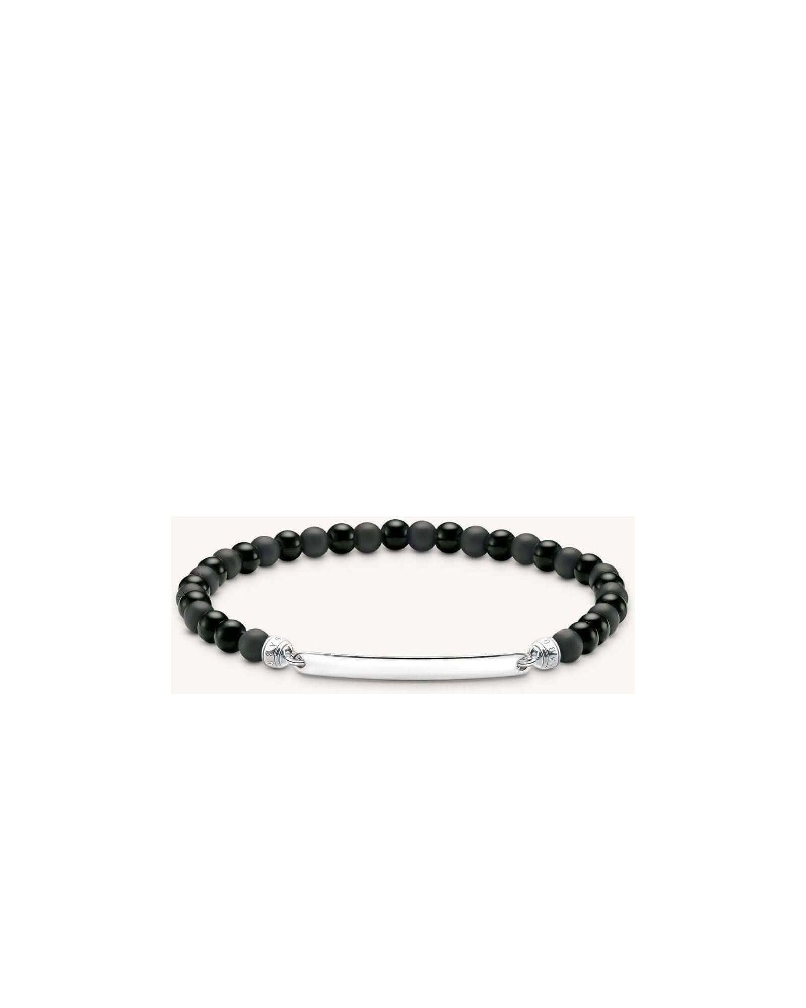 Bracelet extensible en obsidienne noire avec barrette en argent recyclable, idéal pour personnalisation.