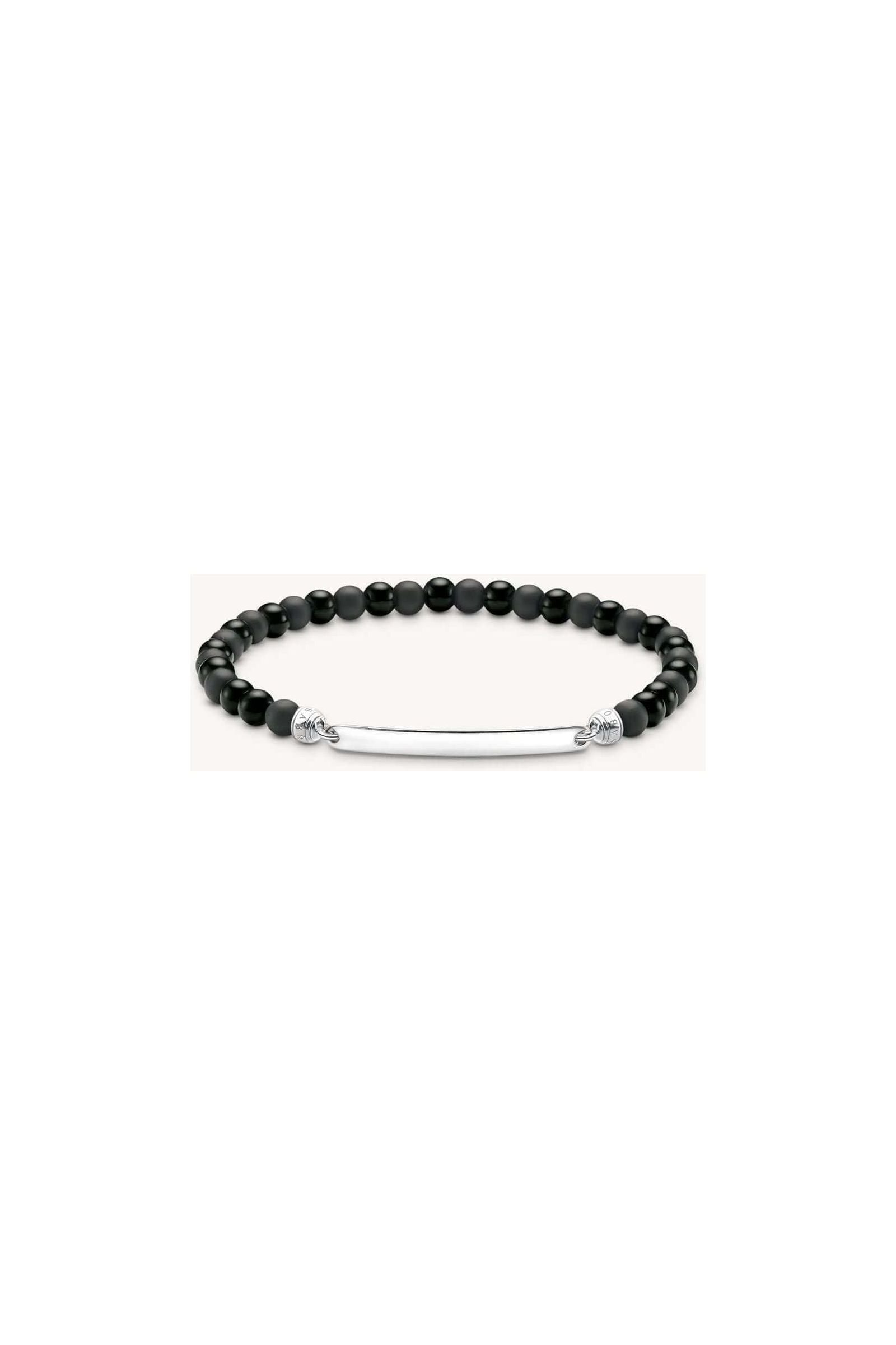 Bracelet extensible en obsidienne noire avec barrette en argent recyclable, idéal pour personnalisation.