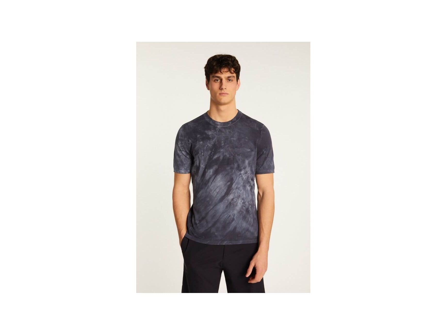 Stylish Marquez T-Shirt in a dark tie-dye pattern, made from 100% organic cotton for comfort and breathability.