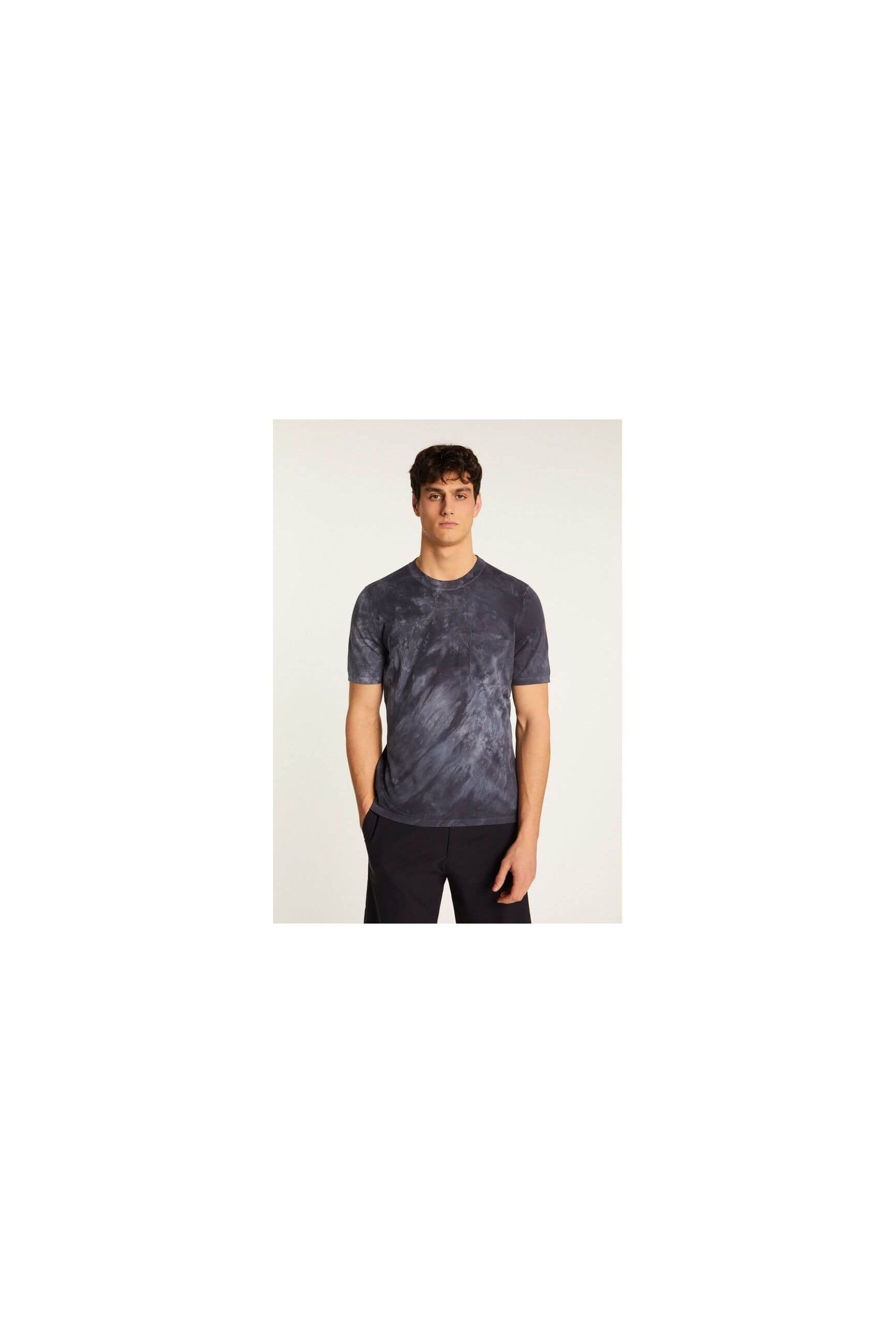Stylish Marquez T-Shirt in a dark tie-dye pattern, made from 100% organic cotton for comfort and breathability.