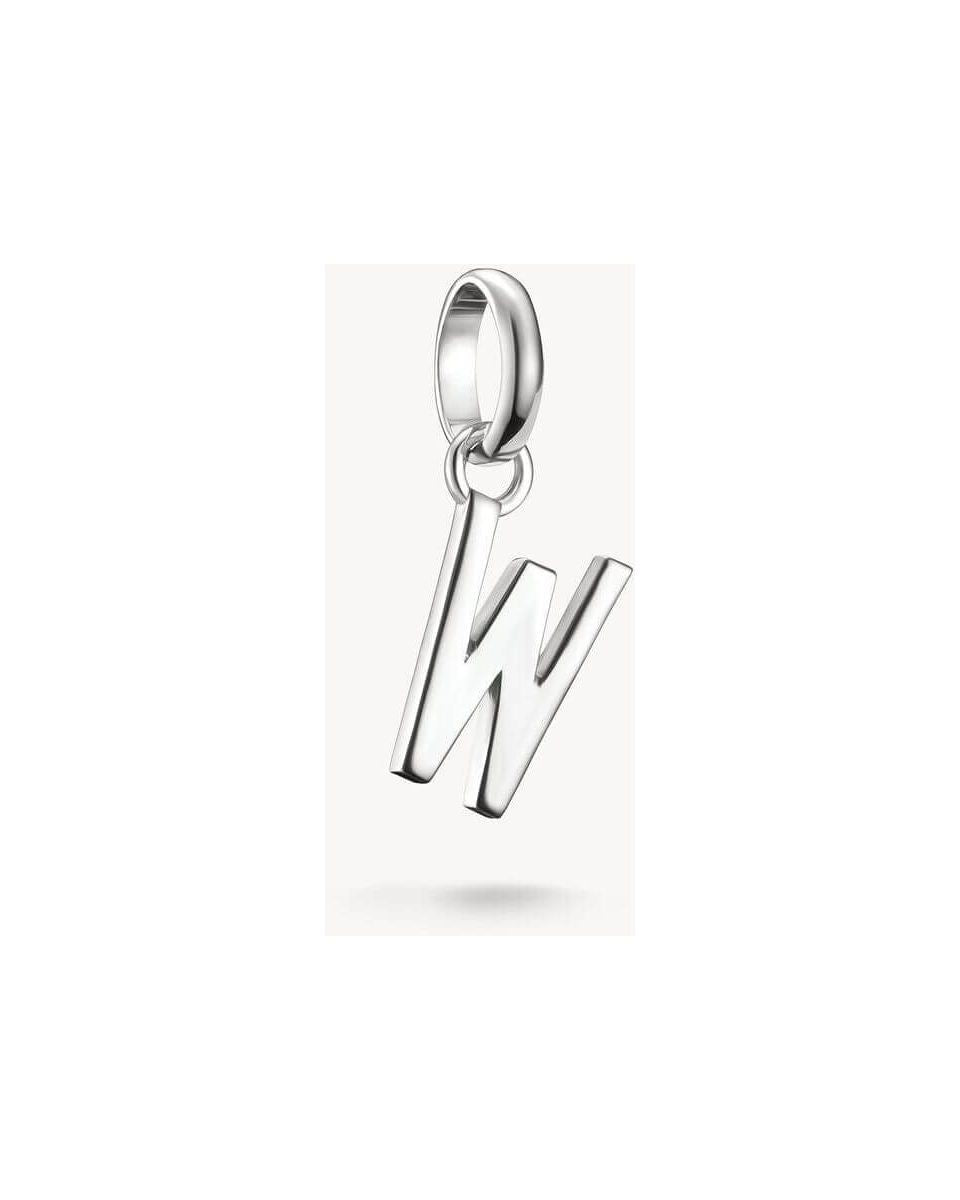Pendentif charm lettre 'W' en argent 925 recyclé, design rectiligne pour personnaliser vos bijoux.