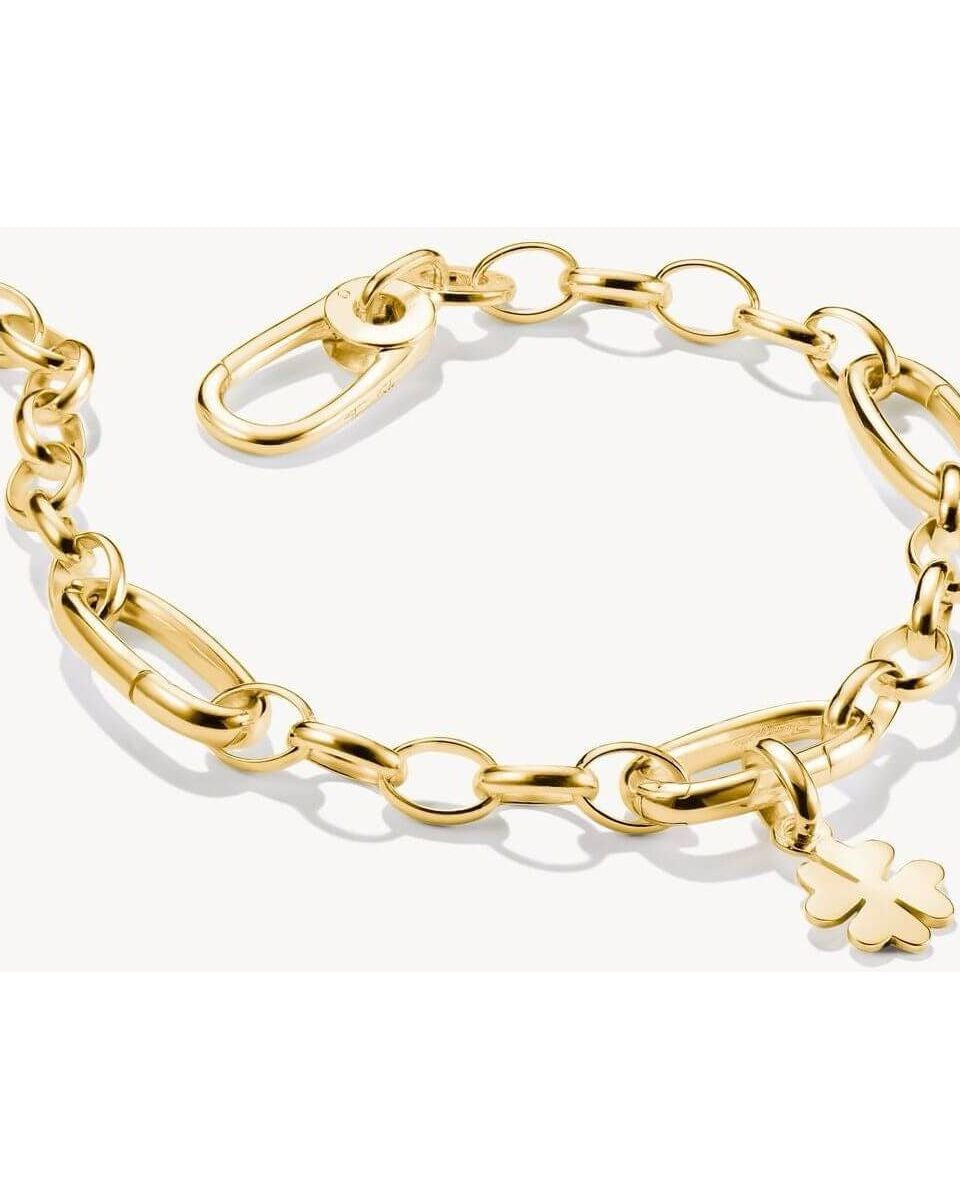 Bracelet charm en plaqué or avec trois connect links et un pendentif en forme de trèfle.