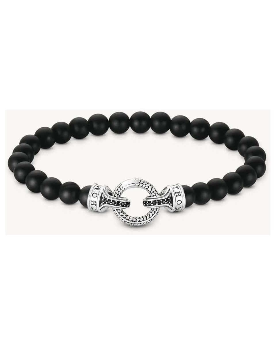 Bracelet en beads d'obsidienne noire mate avec fermoir en argent recyclé et embouts en zirconium noir.