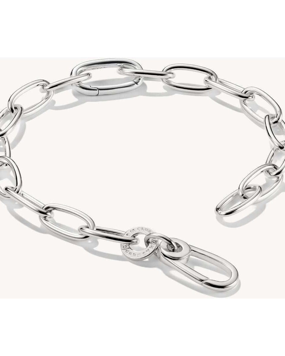 Bracelet charm en argent 925 recyclé avec maillons ovales et connect link, idéal pour personnaliser votre style.