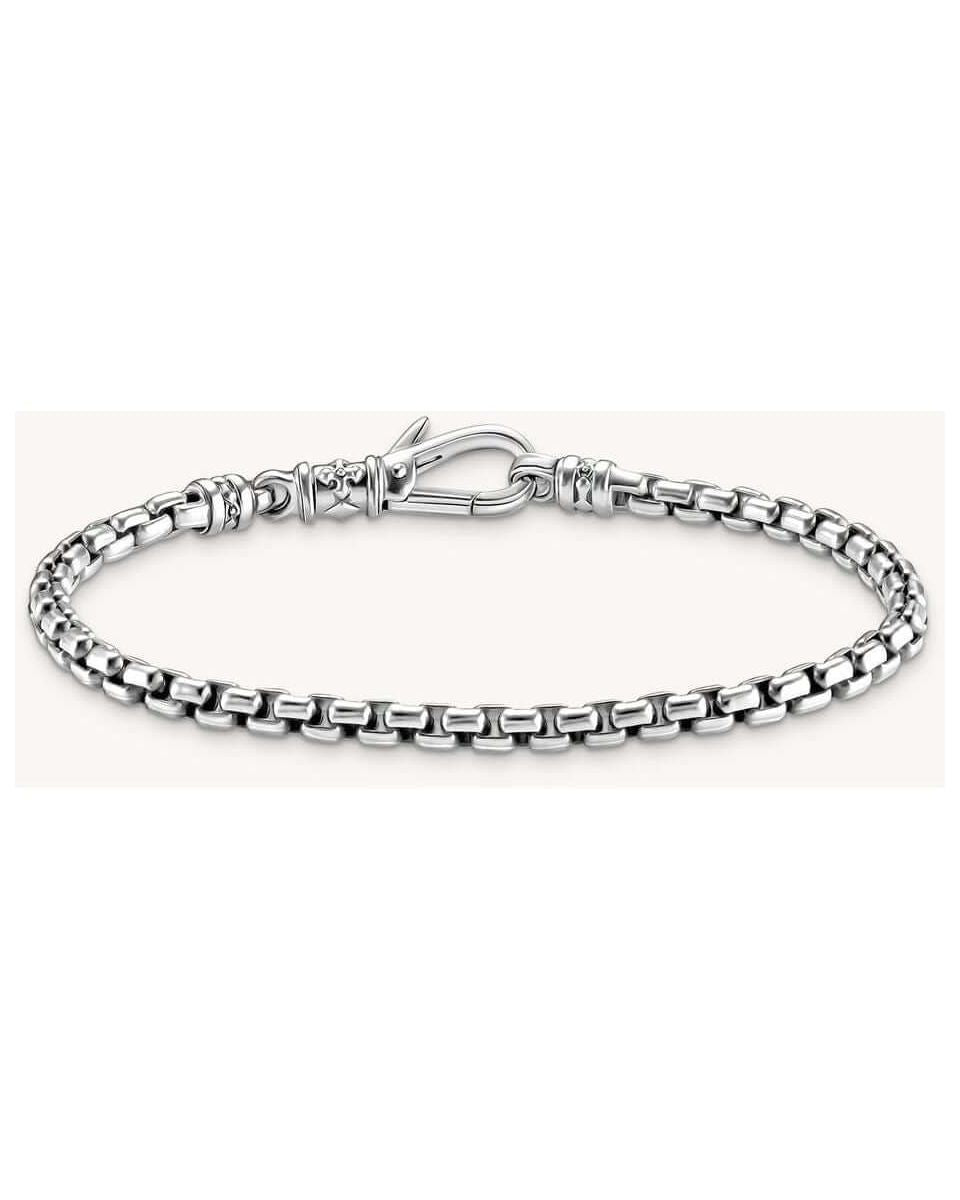 Bracelet Venezia en argent recyclé avec maillons carrés et fermoir mousqueton, design vénitien élégant.