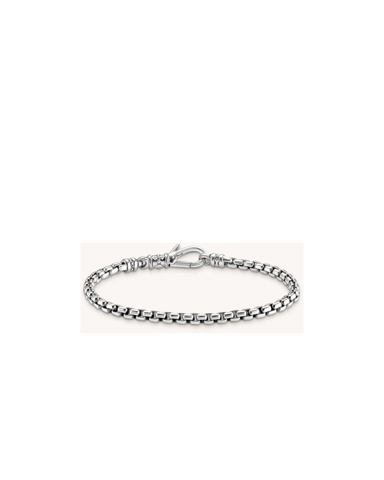 Bracelet Venezia en argent recyclé avec maillons carrés et fermoir mousqueton, design vénitien élégant.