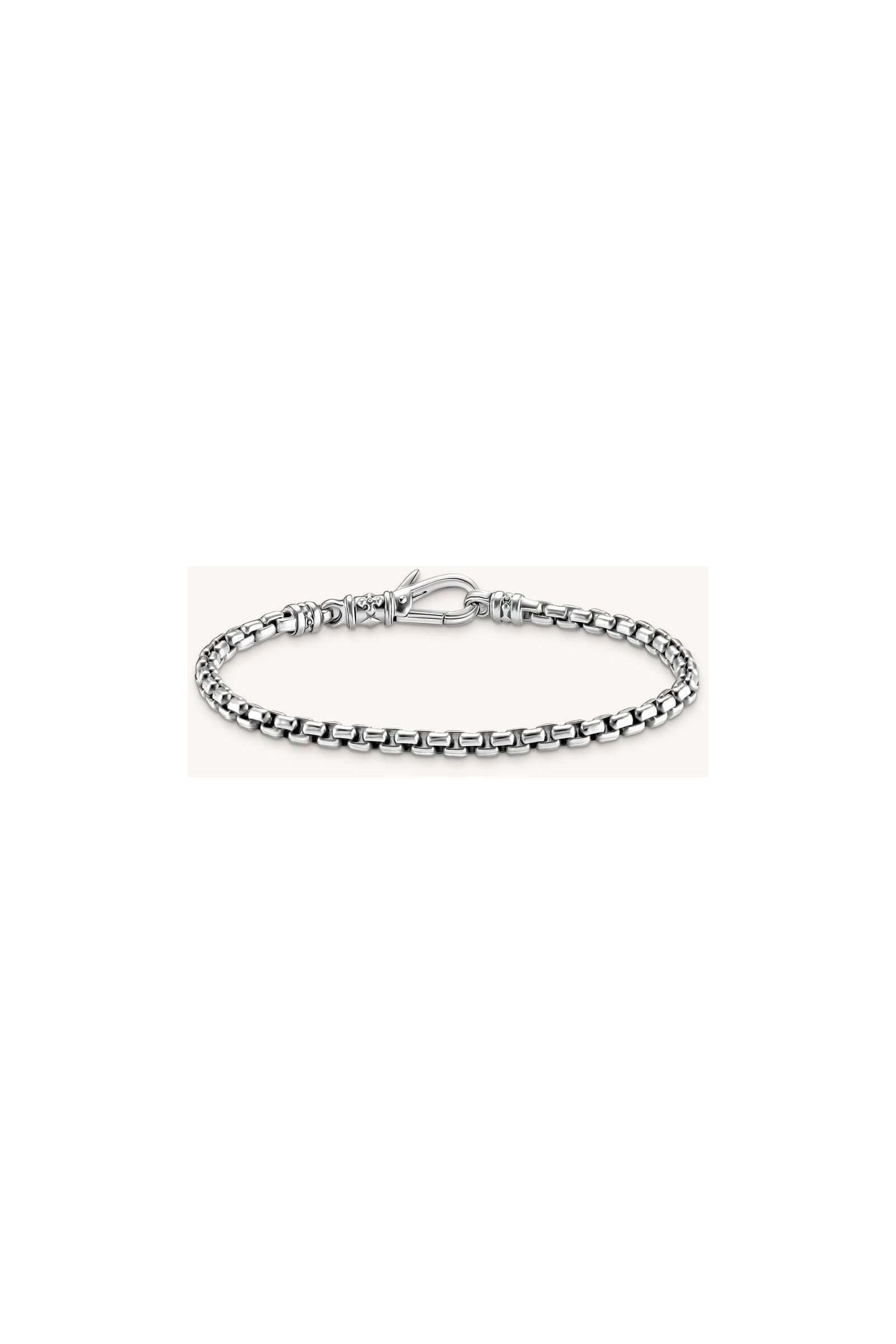 Bracelet Venezia en argent recyclé avec maillons carrés et fermoir mousqueton, design vénitien élégant.