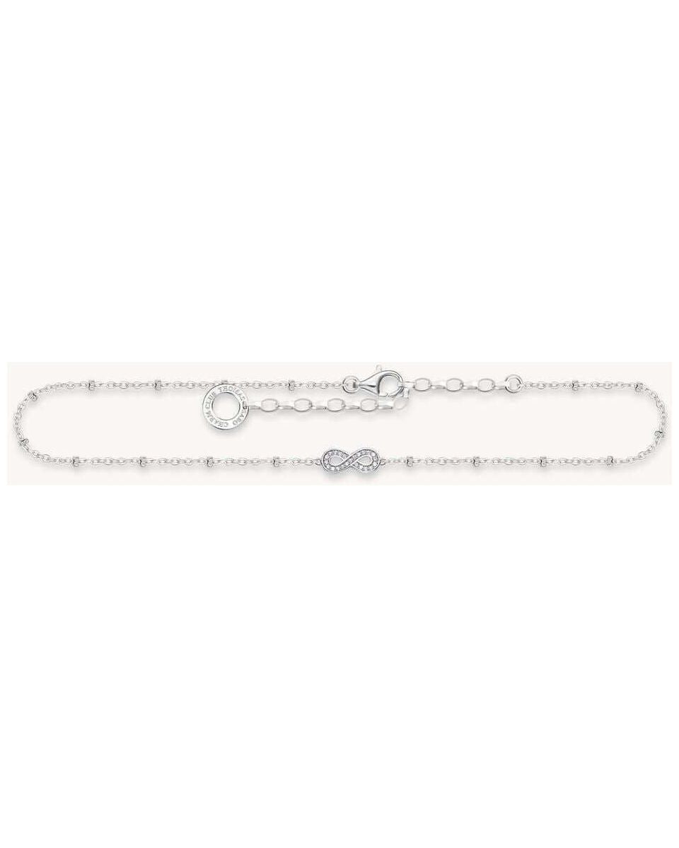 Chaîne de cheville en argent 925 avec symbole infini et oxydes de zirconium, ajustable de 22 à 27 cm.