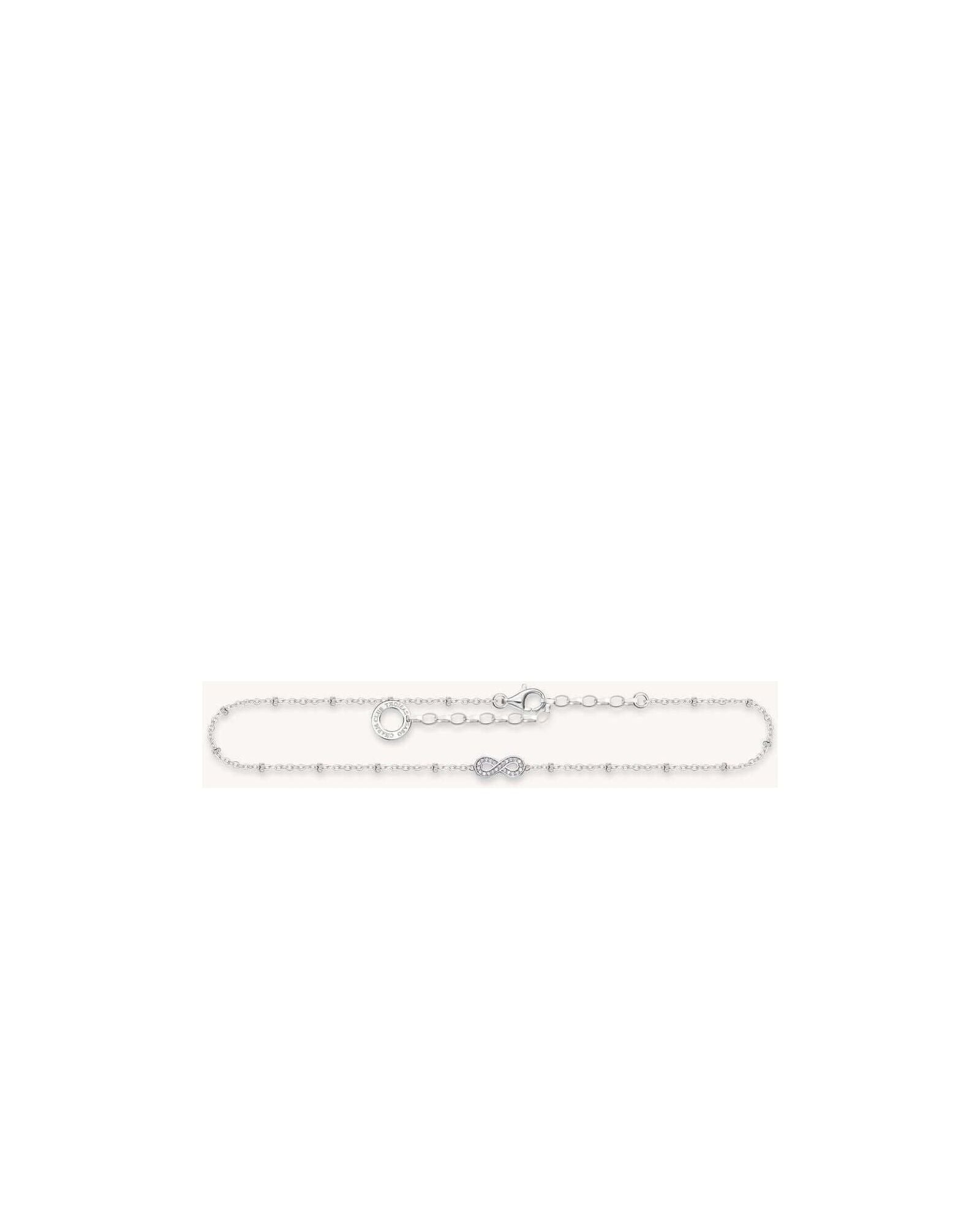 Chaîne de cheville en argent 925 avec symbole infini et oxydes de zirconium, ajustable de 22 à 27 cm.