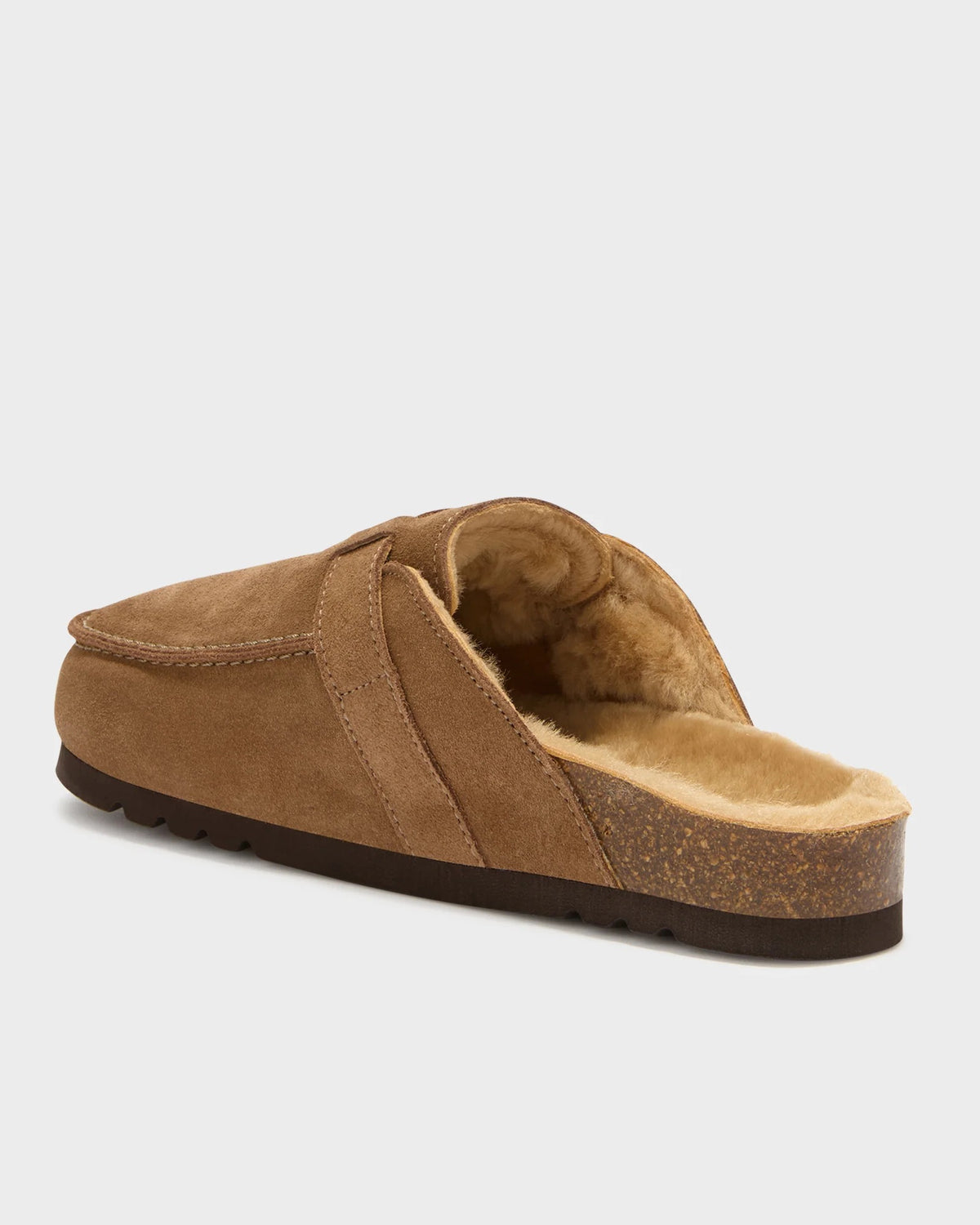 suede mules with faux fur lining, elegant taupe mule with comfortable faux fur interior