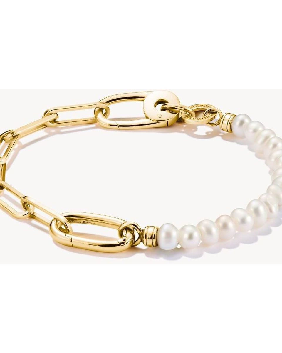 Bracelet charm en maillons paperclip et perles culture d'eau douce, plaqué or 18 carats avec Connect Link.