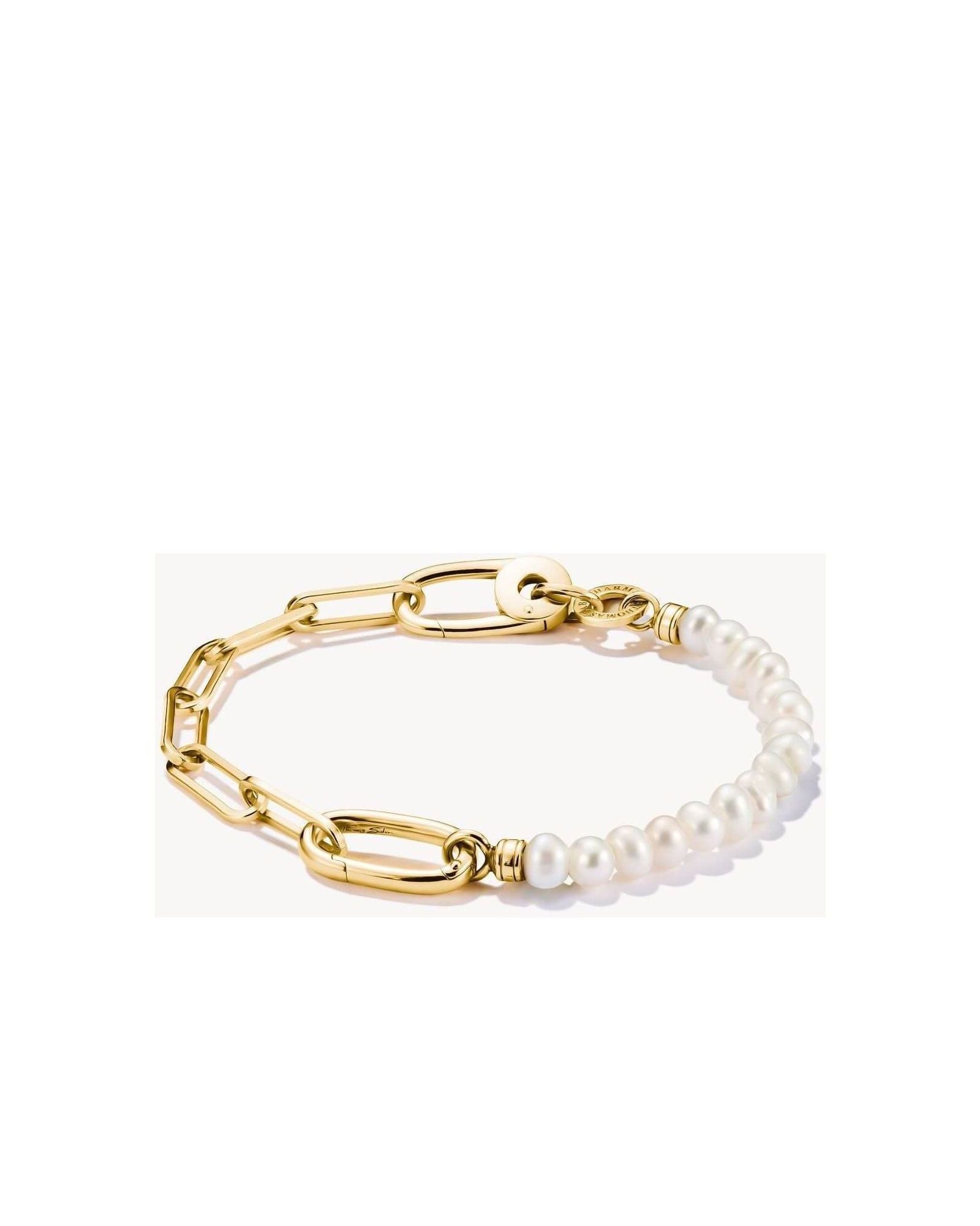 Bracelet charm en maillons paperclip et perles culture d'eau douce, plaqué or 18 carats avec Connect Link.