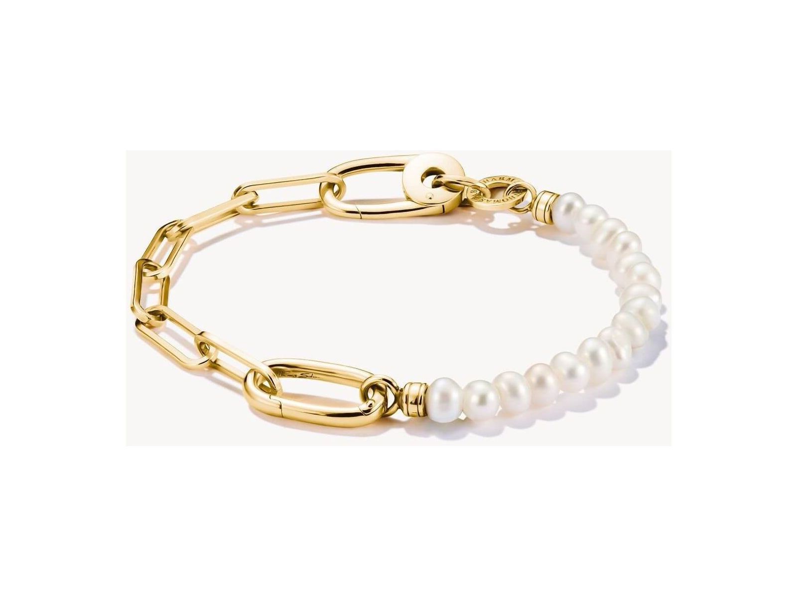 Bracelet charm en maillons paperclip et perles culture d'eau douce, plaqué or 18 carats avec Connect Link.