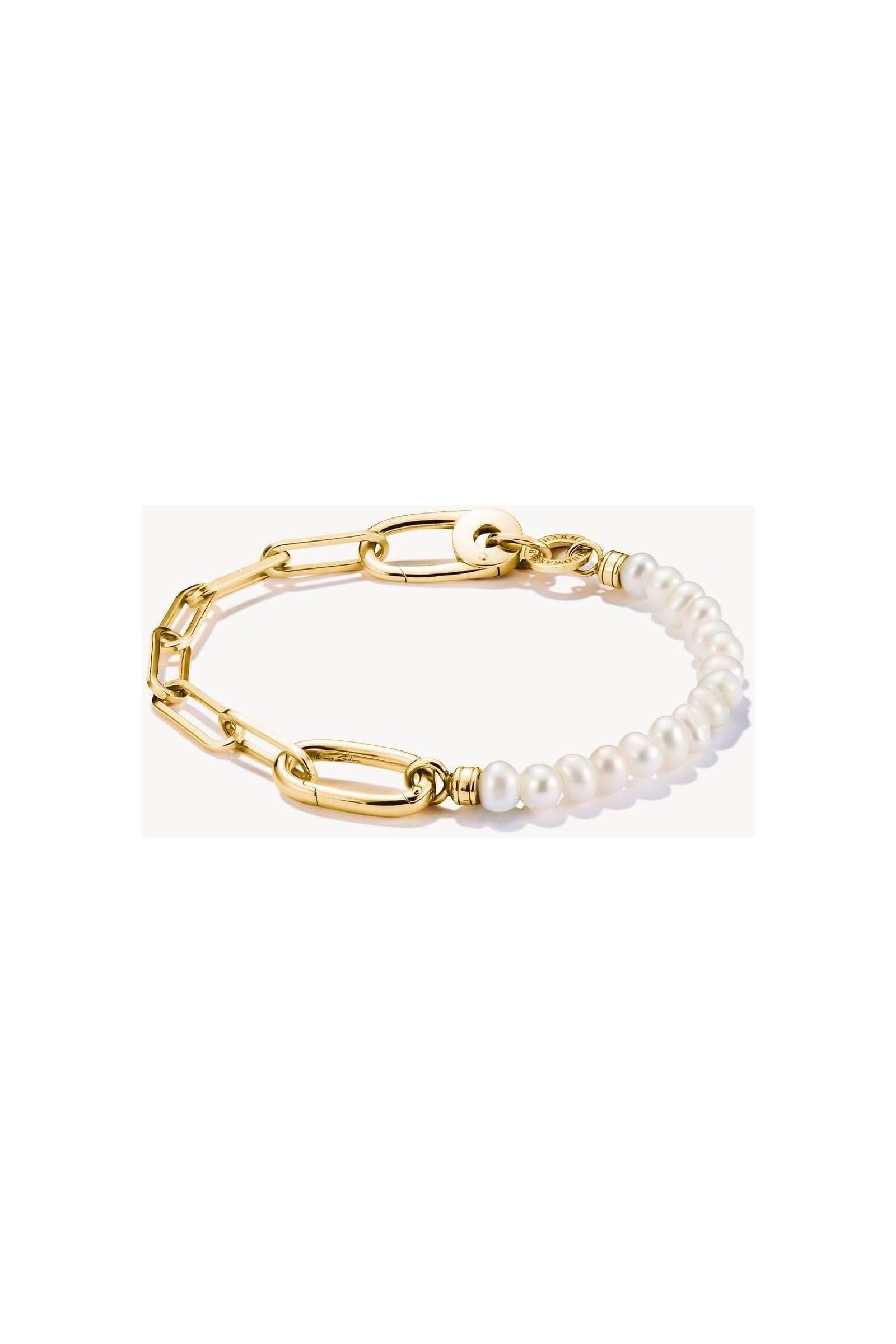 Bracelet charm en maillons paperclip et perles culture d'eau douce, plaqué or 18 carats avec Connect Link.