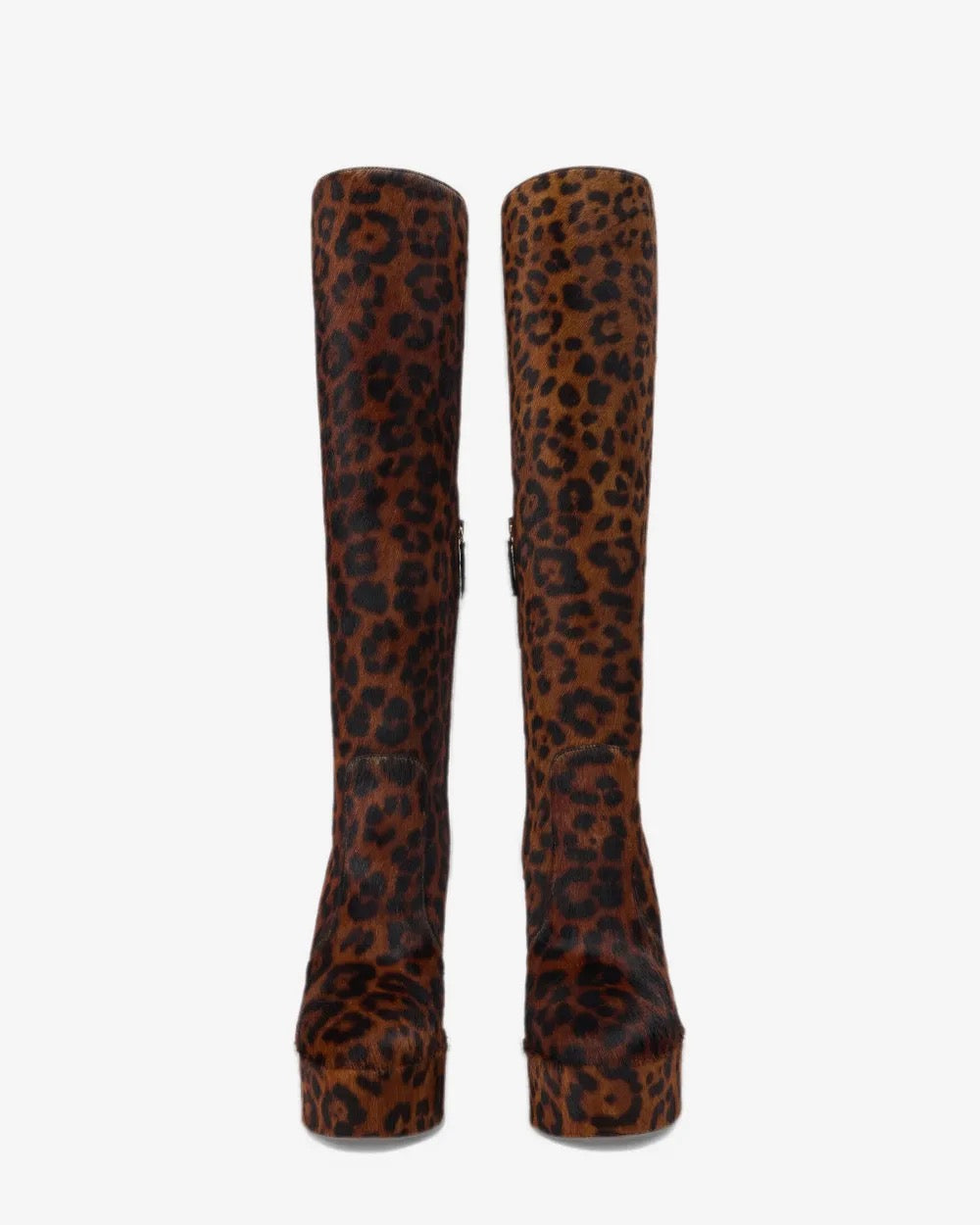 leopard print platform boots with a stylish thick heel and luxurious pony hair texture