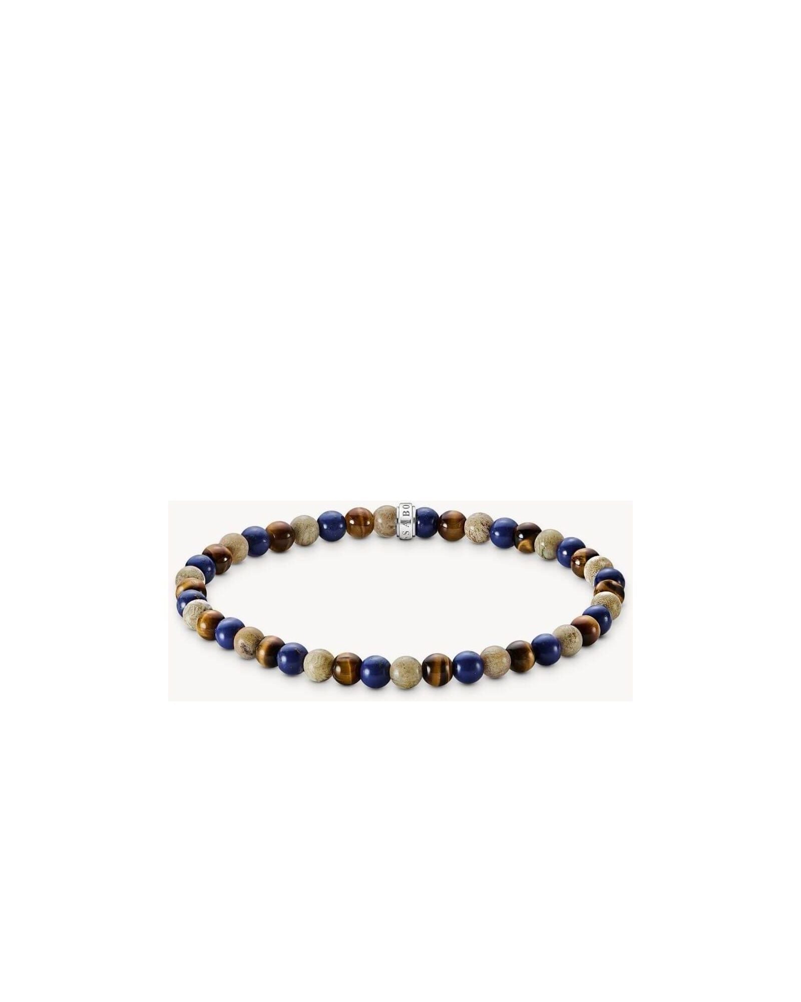 Bracelet en beads de 5 mm en jaspe Daisy et lapis-lazuli, avec bague logo THOMAS SABO en argent.