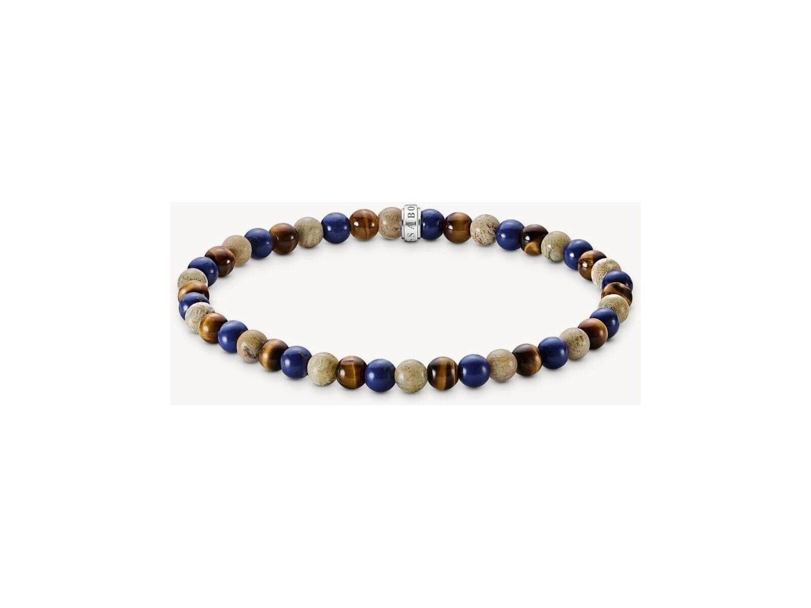 Bracelet en beads de 5 mm en jaspe Daisy et lapis-lazuli, avec bague logo THOMAS SABO en argent.