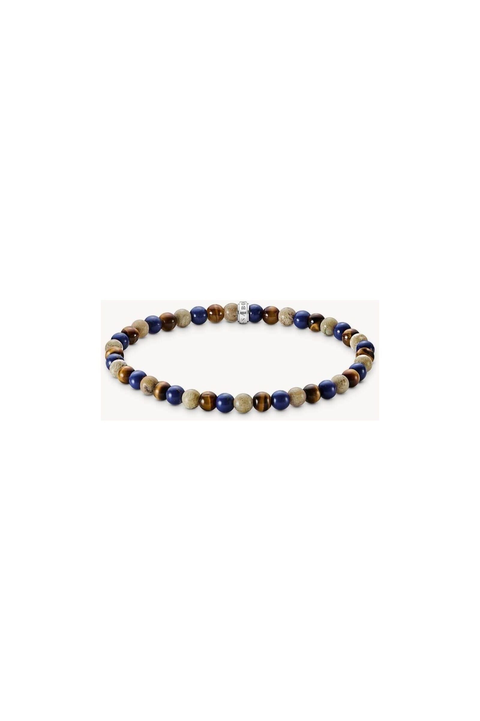 Bracelet en beads de 5 mm en jaspe Daisy et lapis-lazuli, avec bague logo THOMAS SABO en argent.