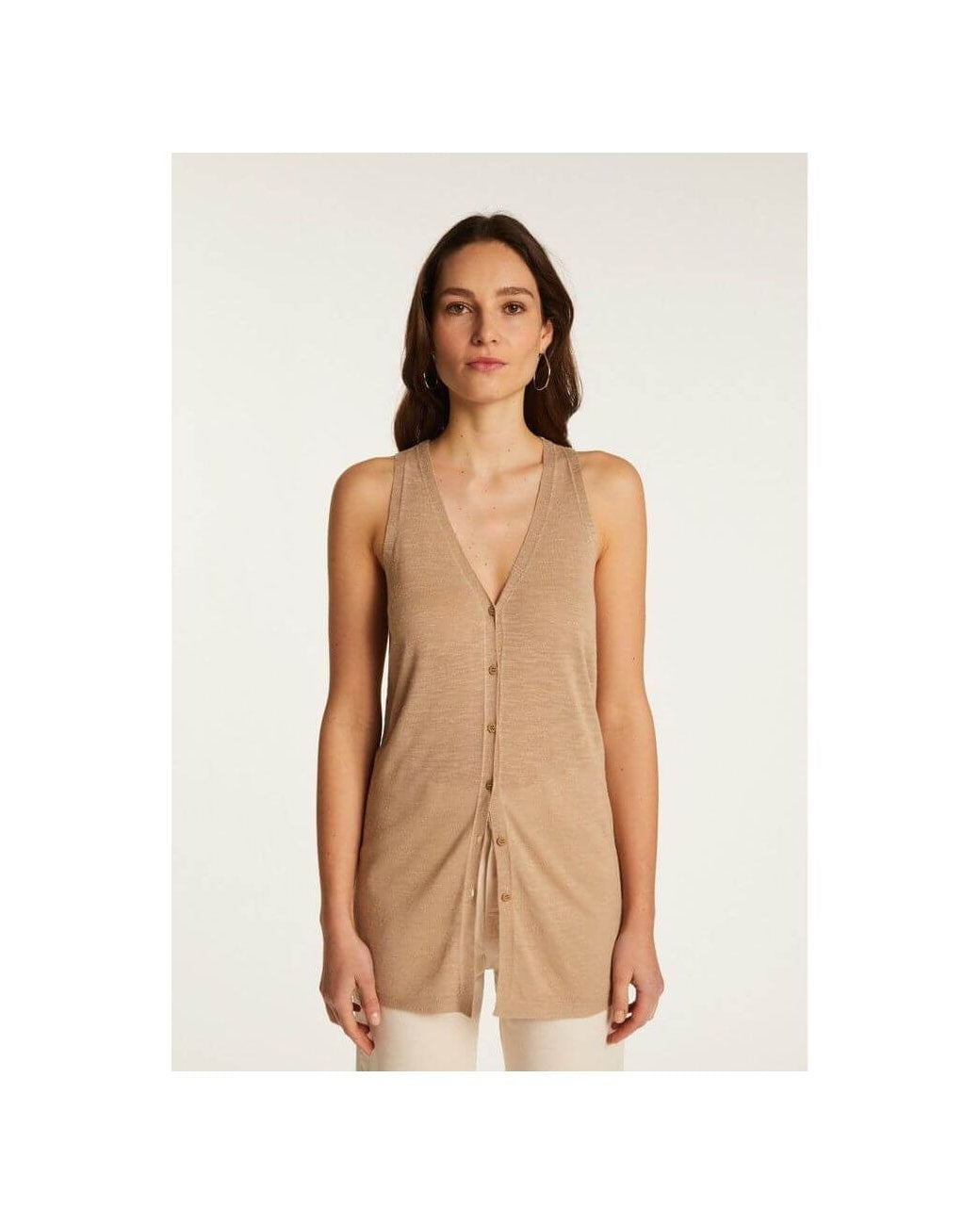 Gilet à manches courtes en lin flammé Dara, léger et élégant pour un style estival chic.