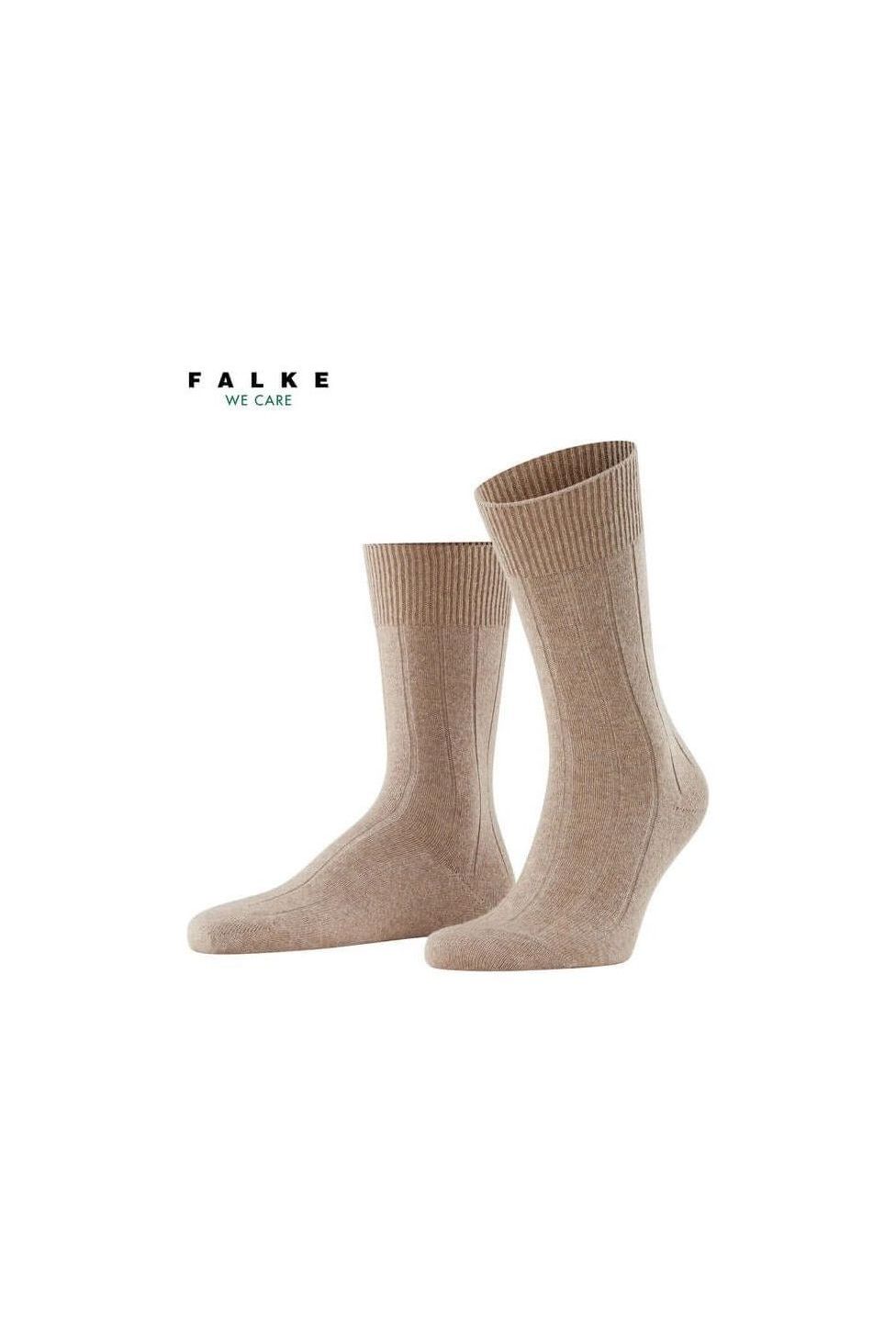 Chaussettes Lhasa rib en laine et cachemire, confortables et durables, couleur beige, par FALKE.