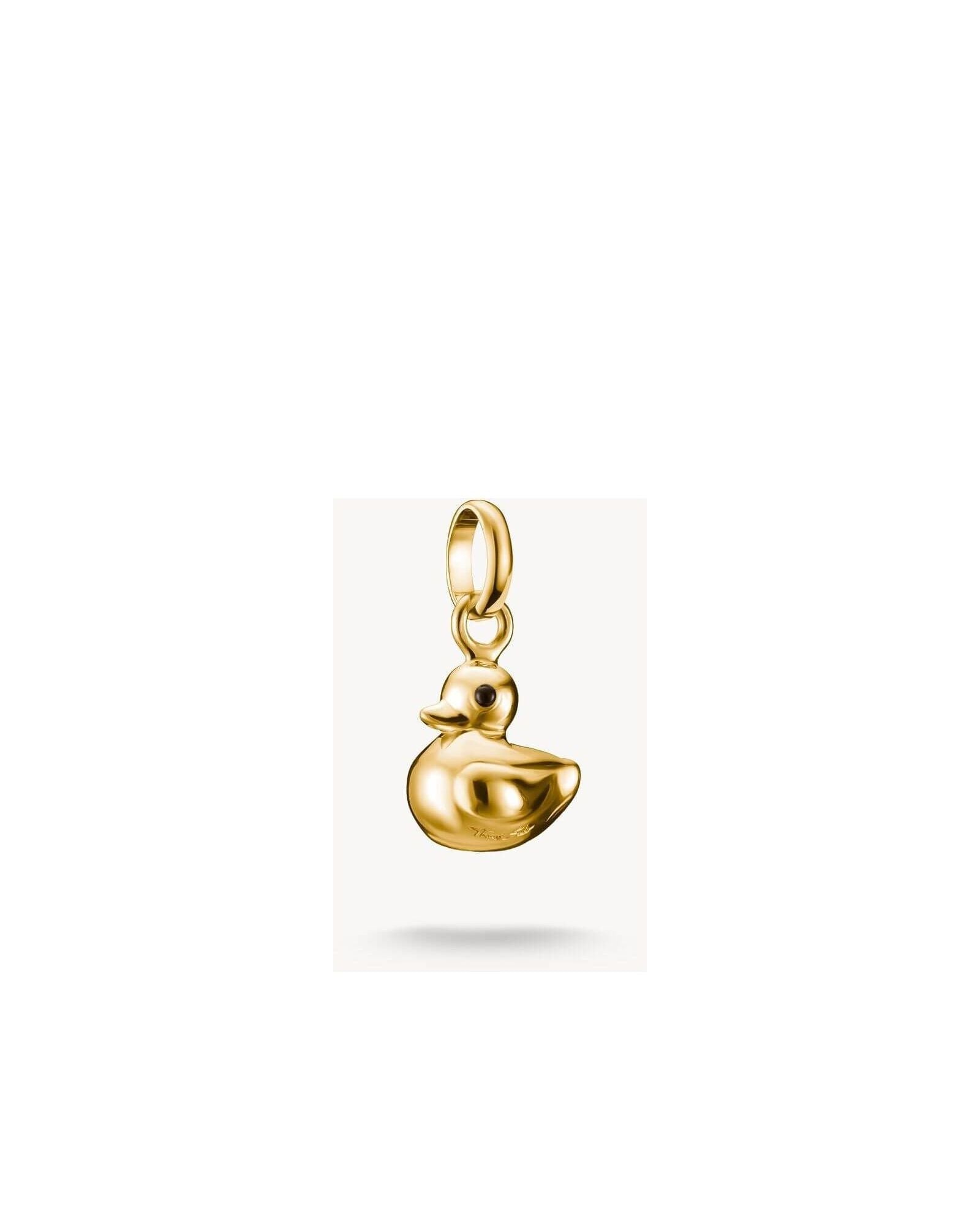 Pendentif charm canard en plaqué or 18 carats, idéal pour personnaliser bijoux avec une touche de gaieté.