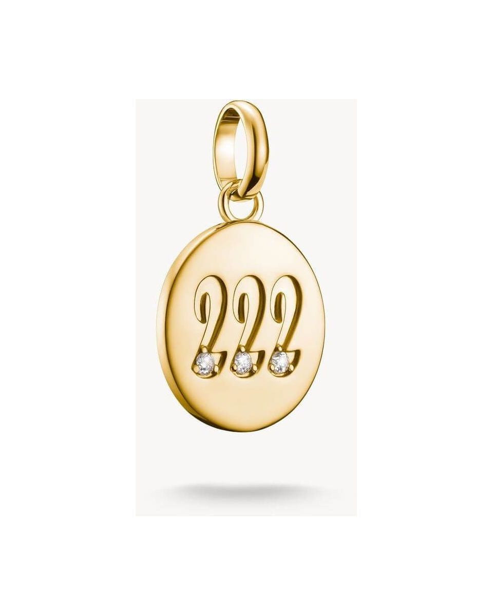 Pendentif charm ange numéro 222 plaqué or avec trois pierres blanches en zircon, élégant et symbolique.