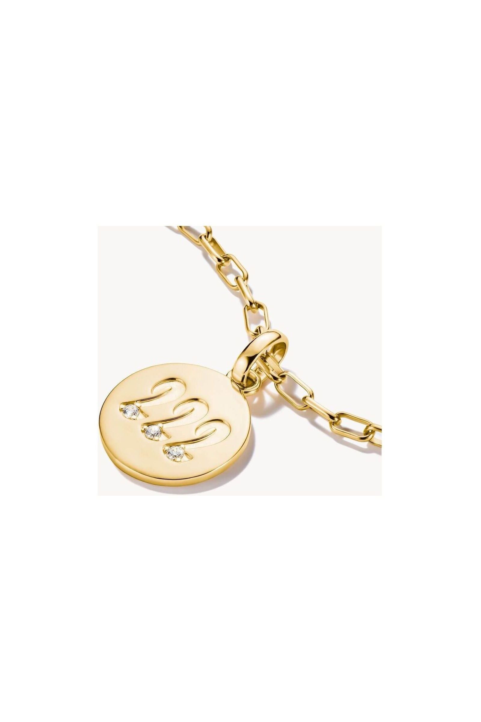 Pendentif charm angélique 222 en plaqué or avec trois pierres blanches, symbole d'harmonie et d'élégance.