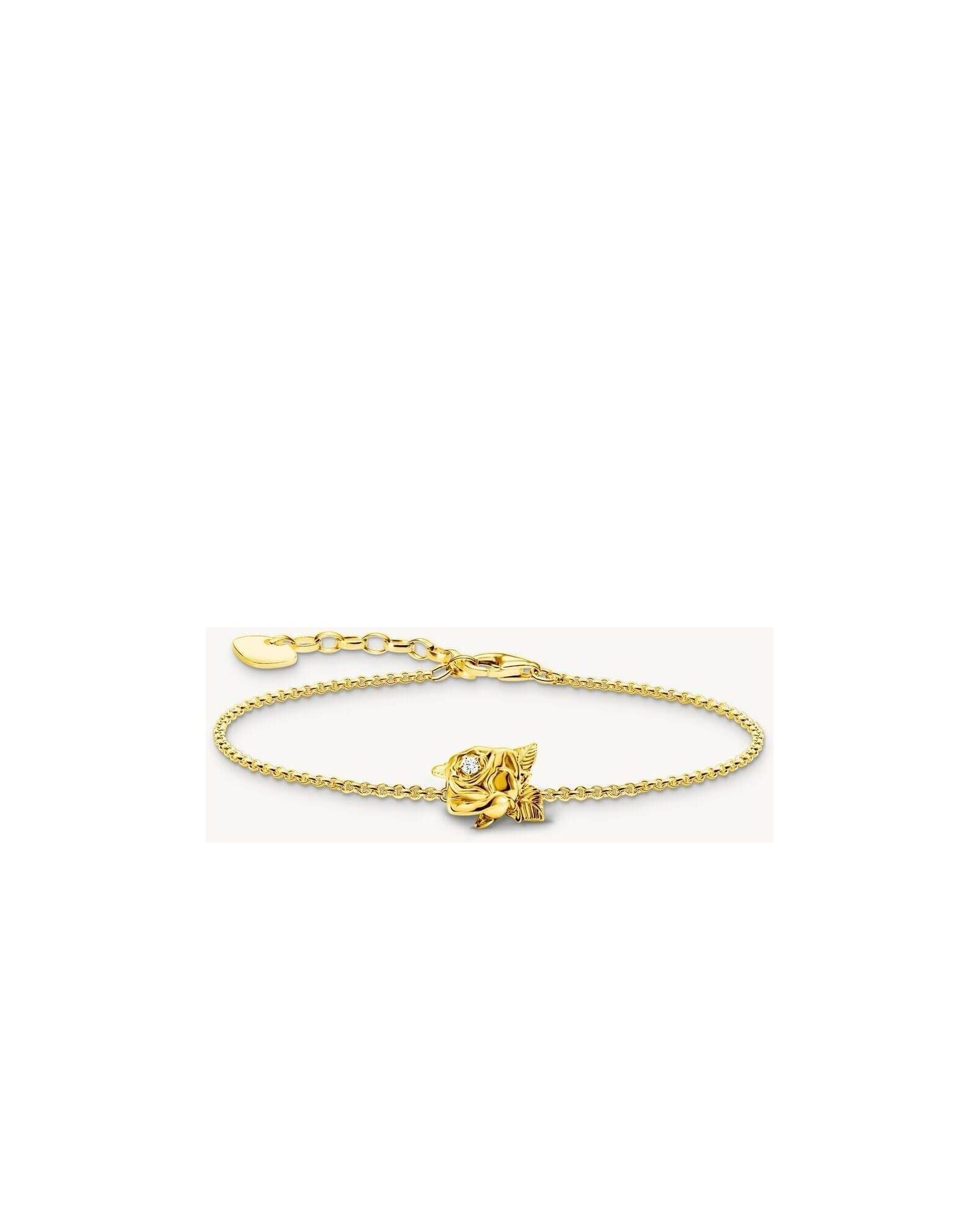 Bracelet rose en plaqué or 18 carats avec rose 3D et zircon blanc, ajustable de 16 à 19 cm.