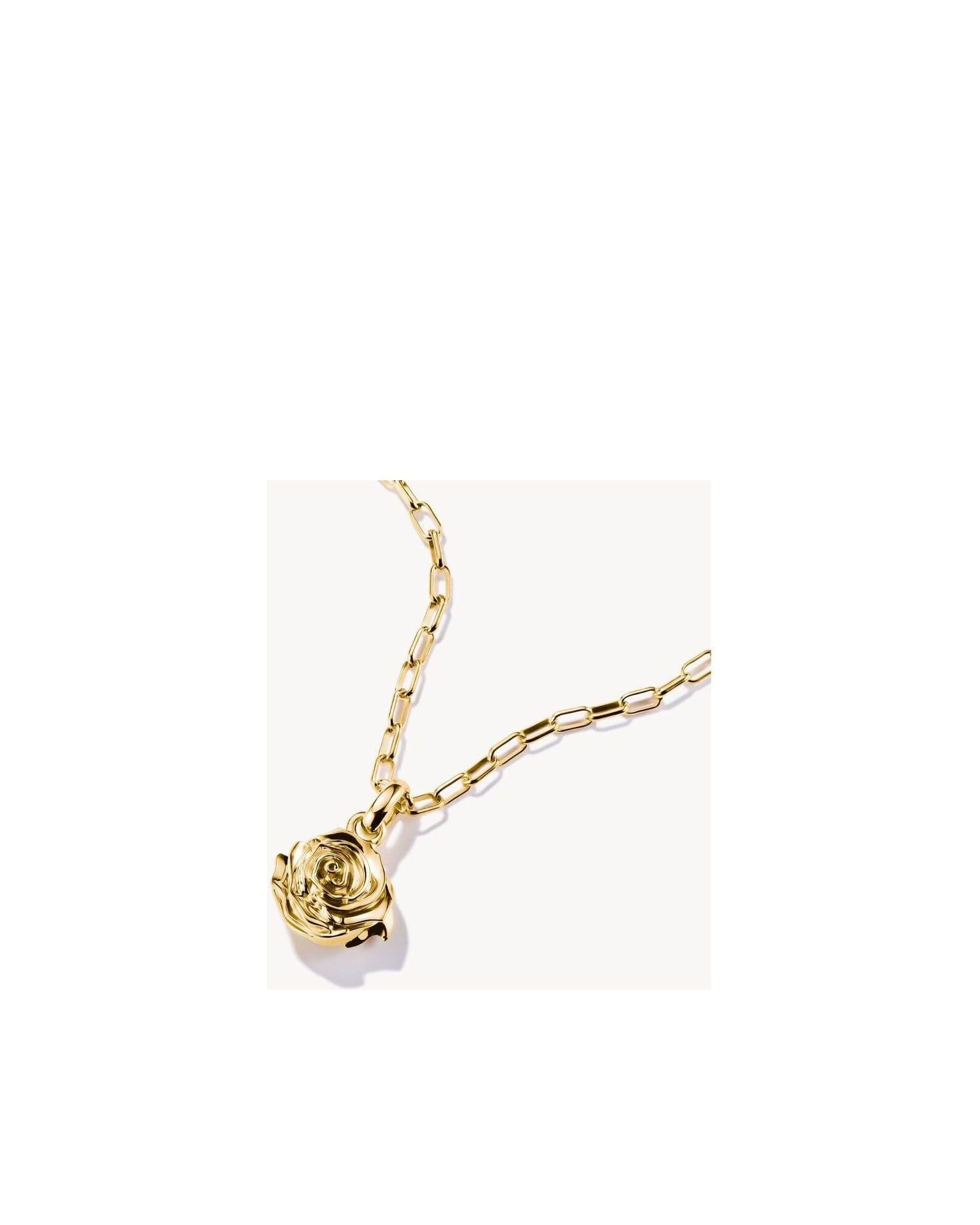 Pendentif charm fleur de rose plaqué or, élégant et réaliste, sur chaîne en or.