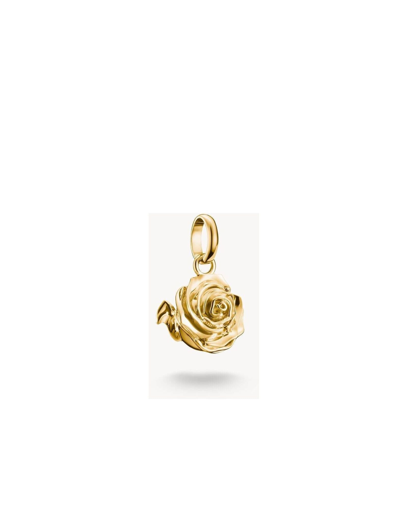 Charm pendentif en forme de fleur de rose plaqué or, élégant et détaillé en 3D.