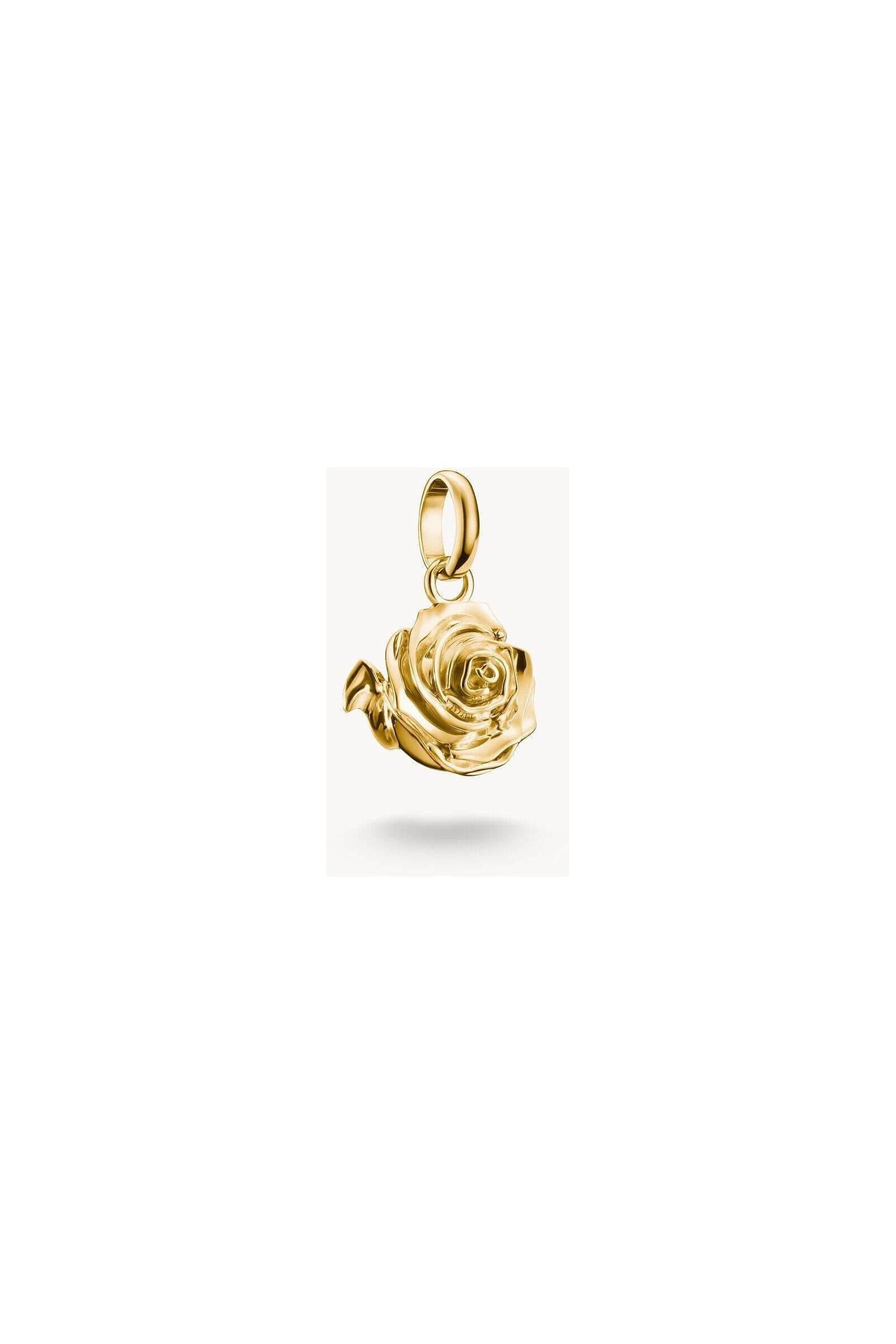 Charm pendentif en forme de fleur de rose plaqué or, élégant et détaillé en 3D.