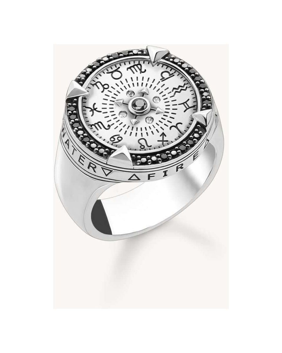 Bague Elements of Nature argent en argent sterling 925 avec les signes du zodiaque et gravures des quatre éléments.