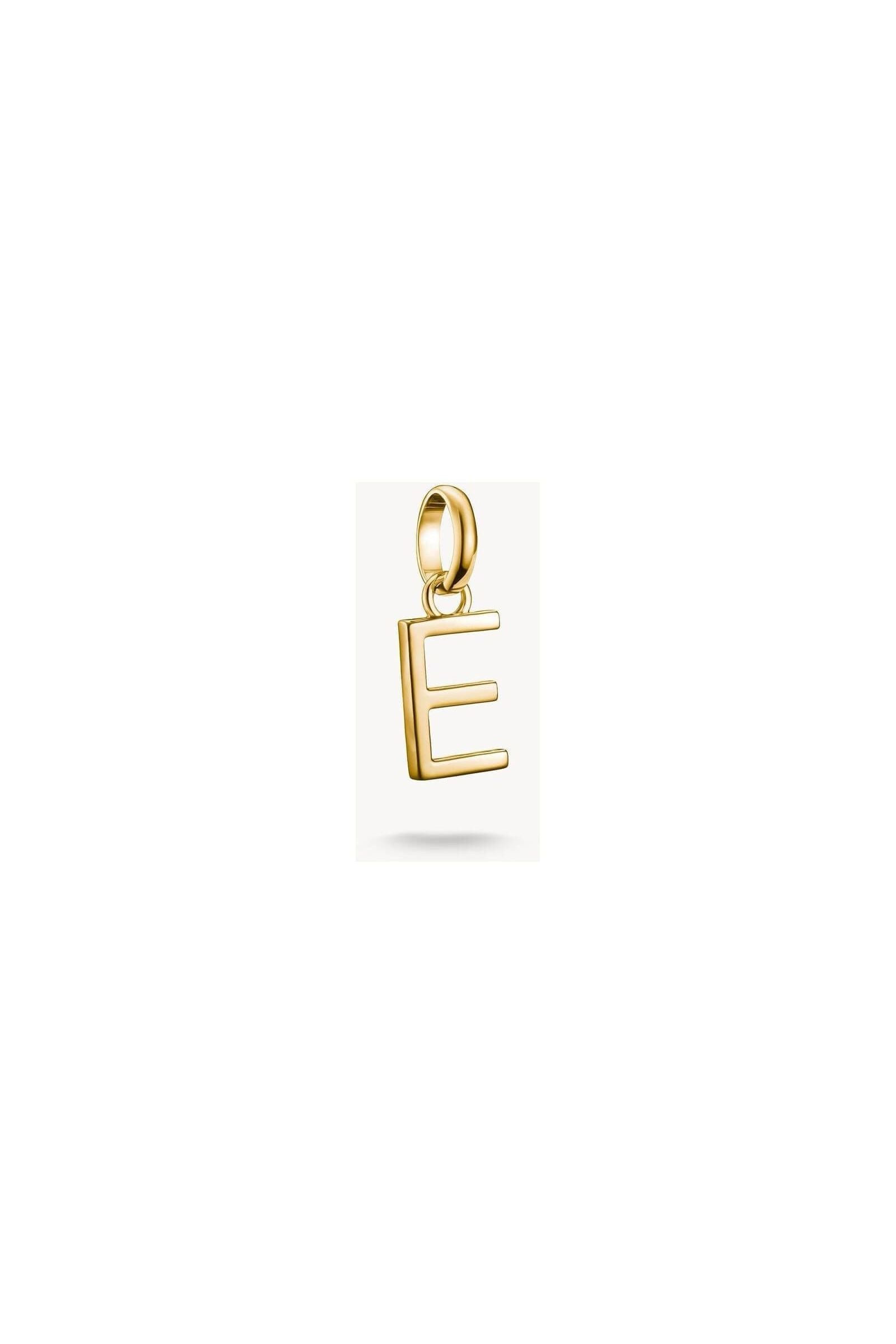Charm pendentif lettre E en plaqué or 18k, élégant et personnalisé pour bijoux sur mesure.