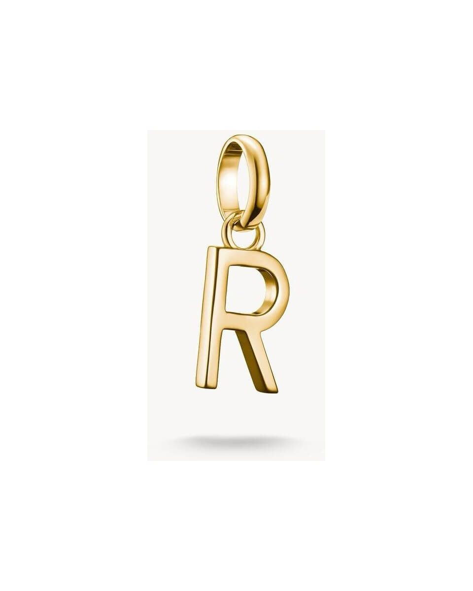 Pendentif charm lettre R plaqué or 18k en argent 925, élégant et personnalisé pour bijoux.