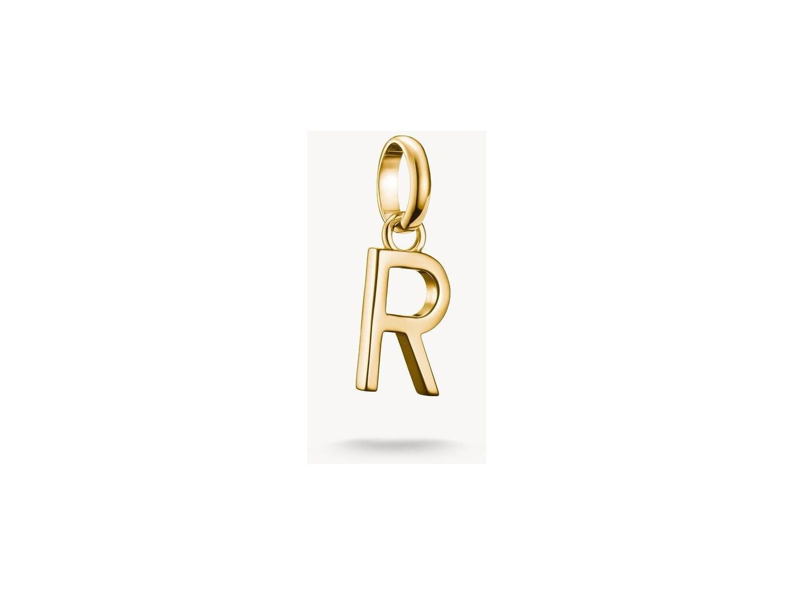 Pendentif charm lettre R plaqué or 18k en argent 925, élégant et personnalisé pour bijoux.
