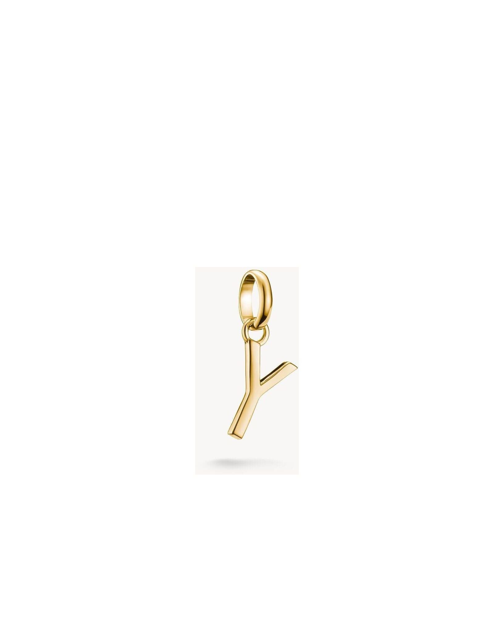 Charm pendant in 18k gold plated recycled silver, letter Y design, elegant and customizable accessory.