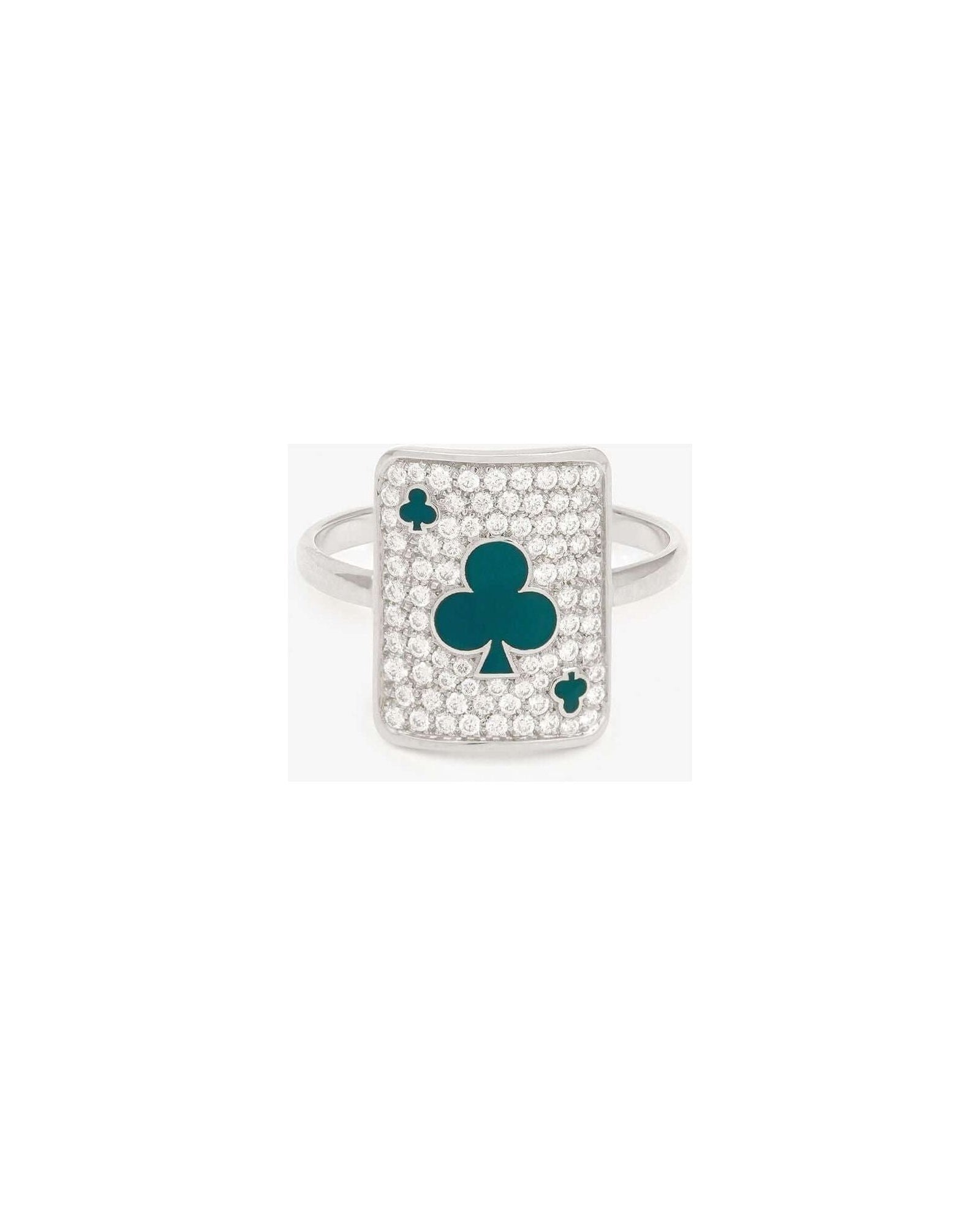 Bague Pinkie Lucky Harmonie en or 18cts, ornée de diamants et motif trèfle, symbole de chance.